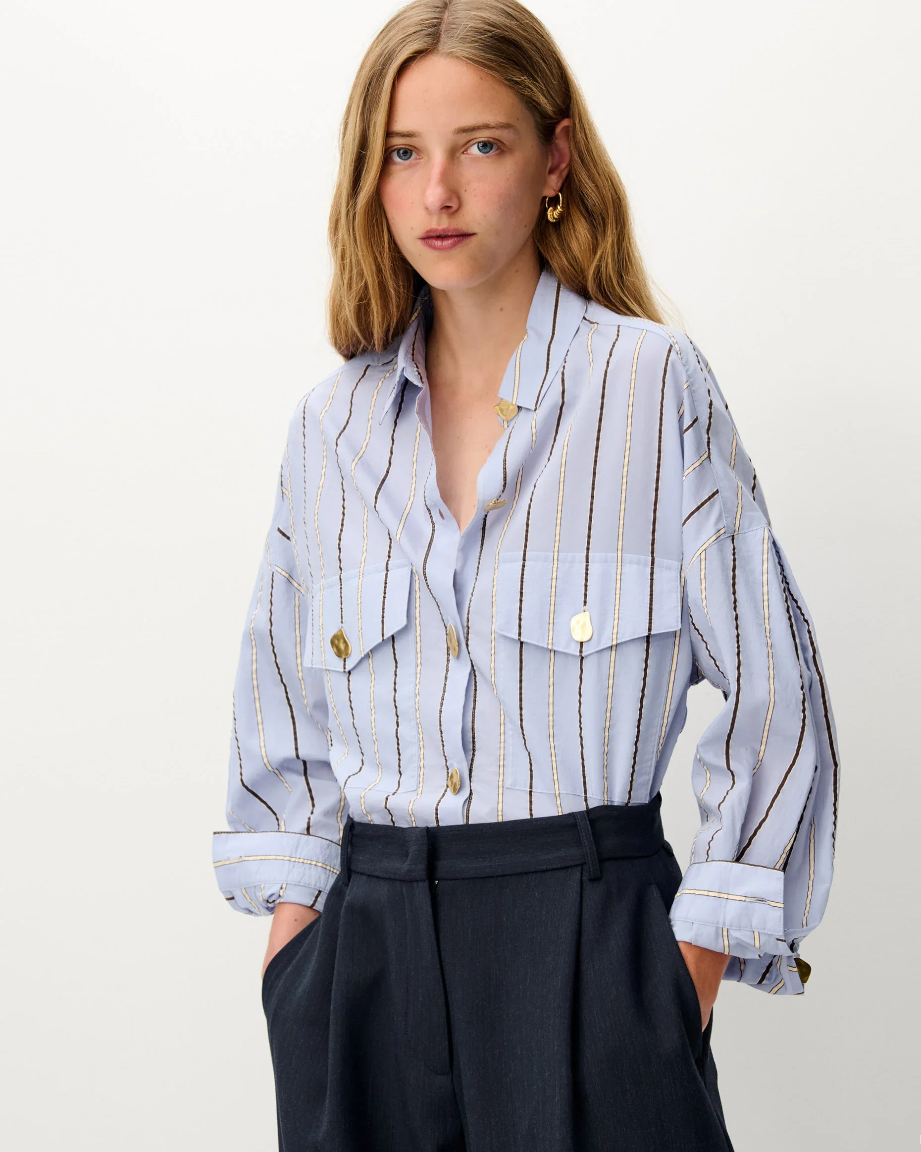 Chemise BALANCA femme bleu ciel à rayures – Sessùn | Twins
