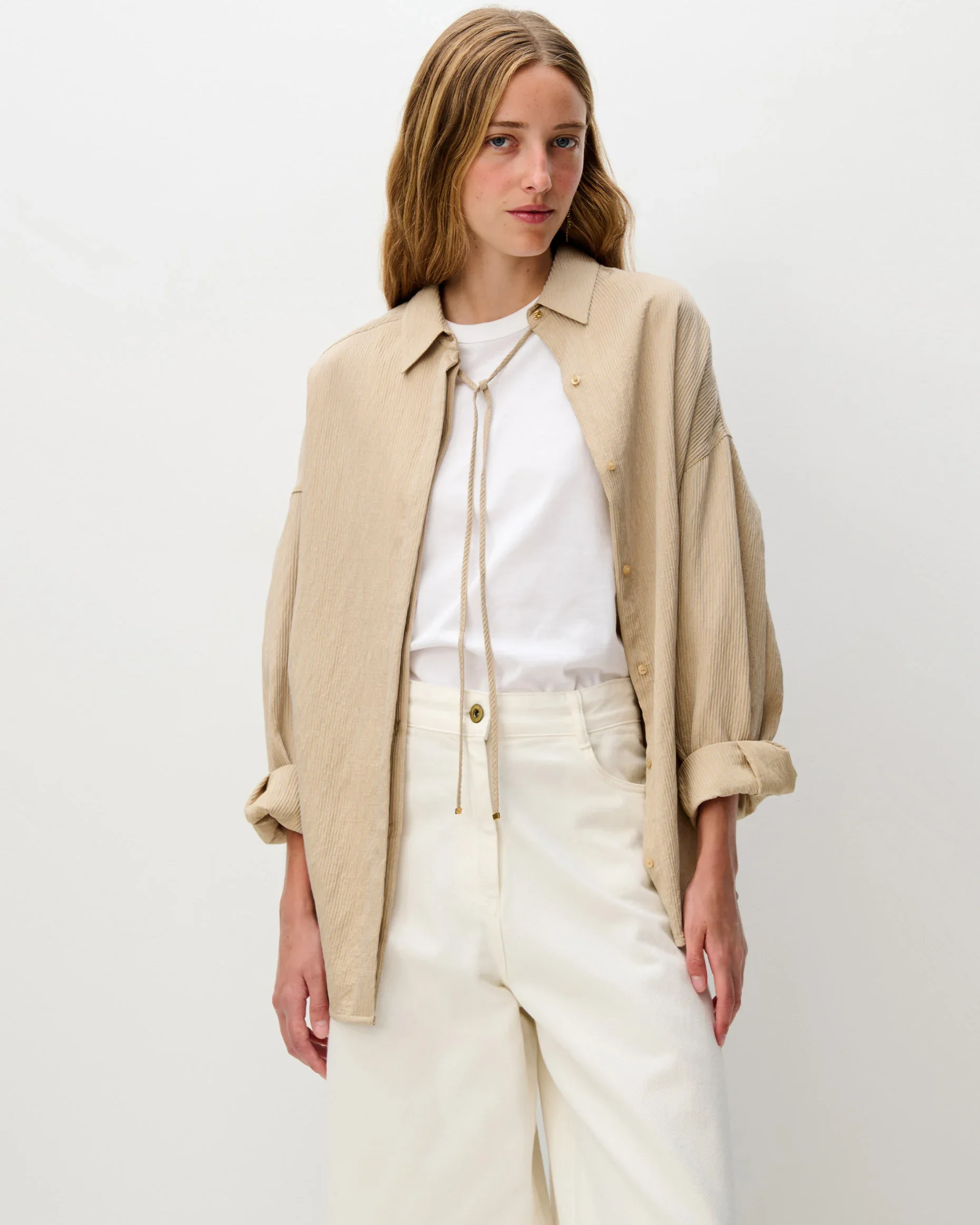 Chemise oversize femme beige à rayures – Sessùn | Twins
