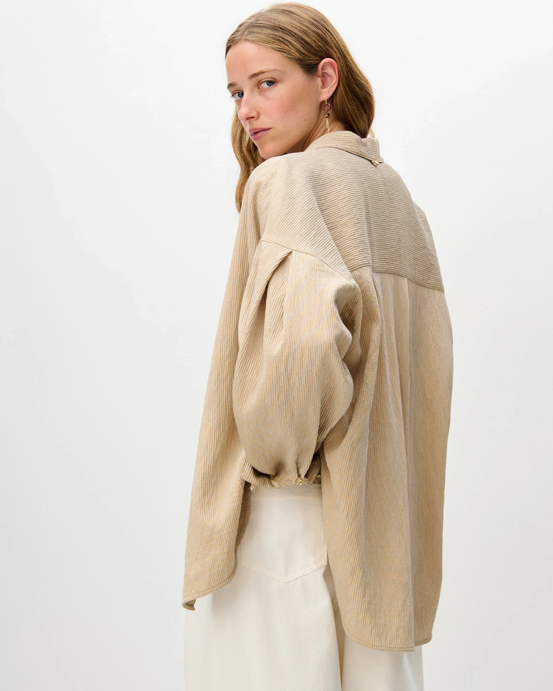 Chemise oversize femme beige à rayures – Sessùn | Twins
