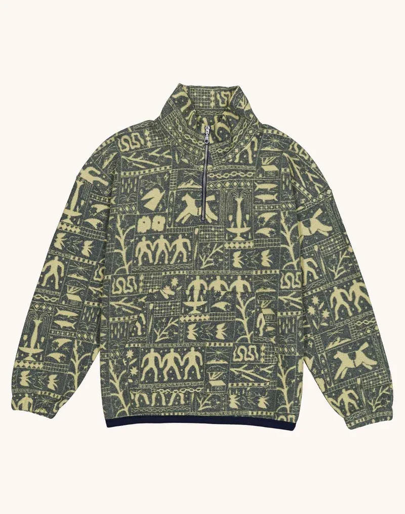 Sweat BANGOR KOBLING OLOW homme en coton bio bleu jaune vert avec sérigraphie all-over