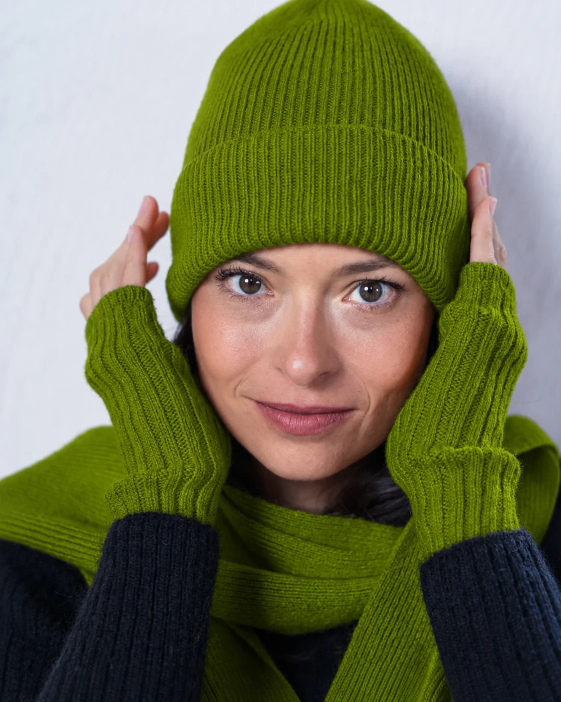 Mitaines Sillon Vert Feuille Cézembre – Mérinos et Cachemire | Twins Paris