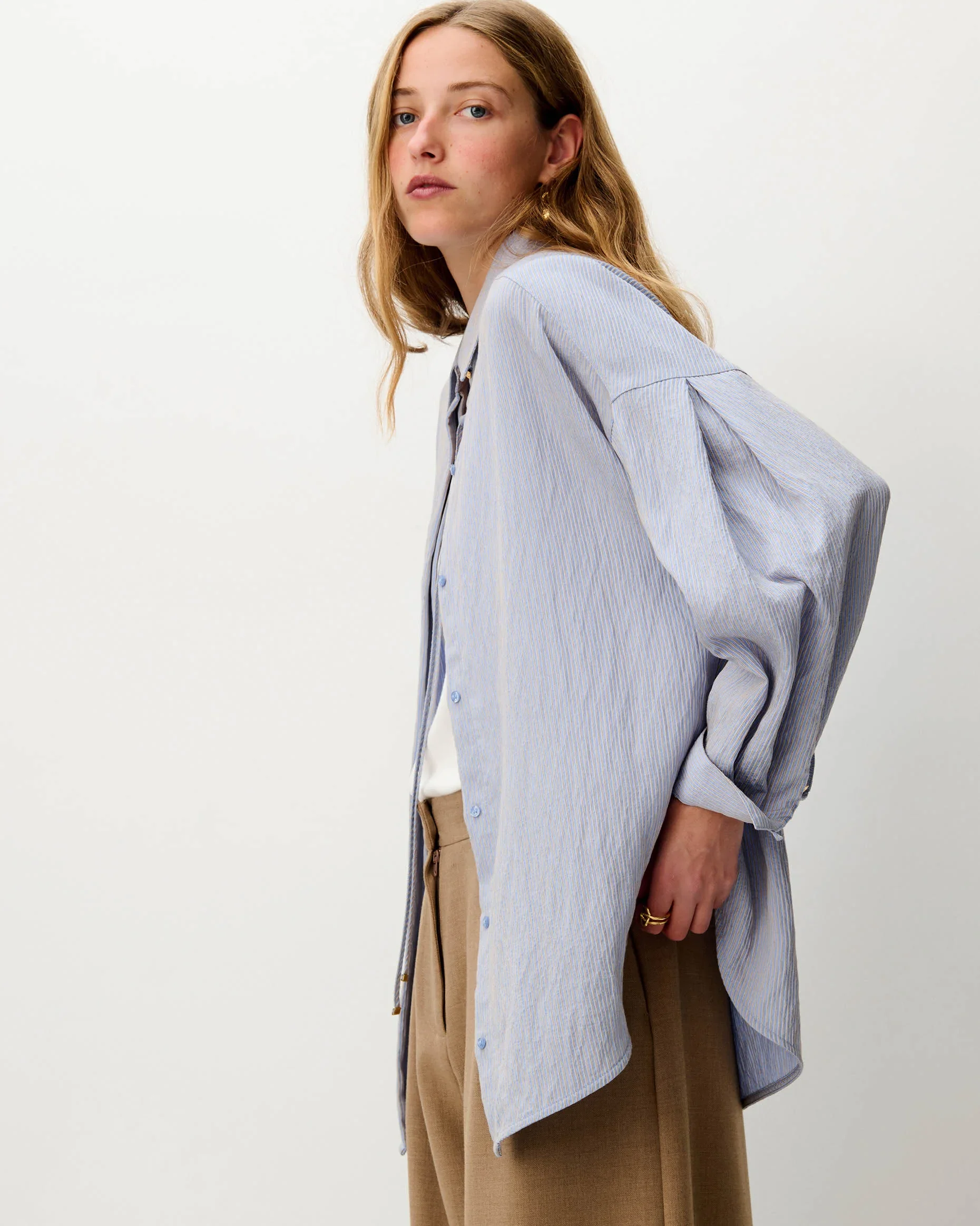 Chemise oversize femme LIZA – Sessùn – Bleu ciel à rayures