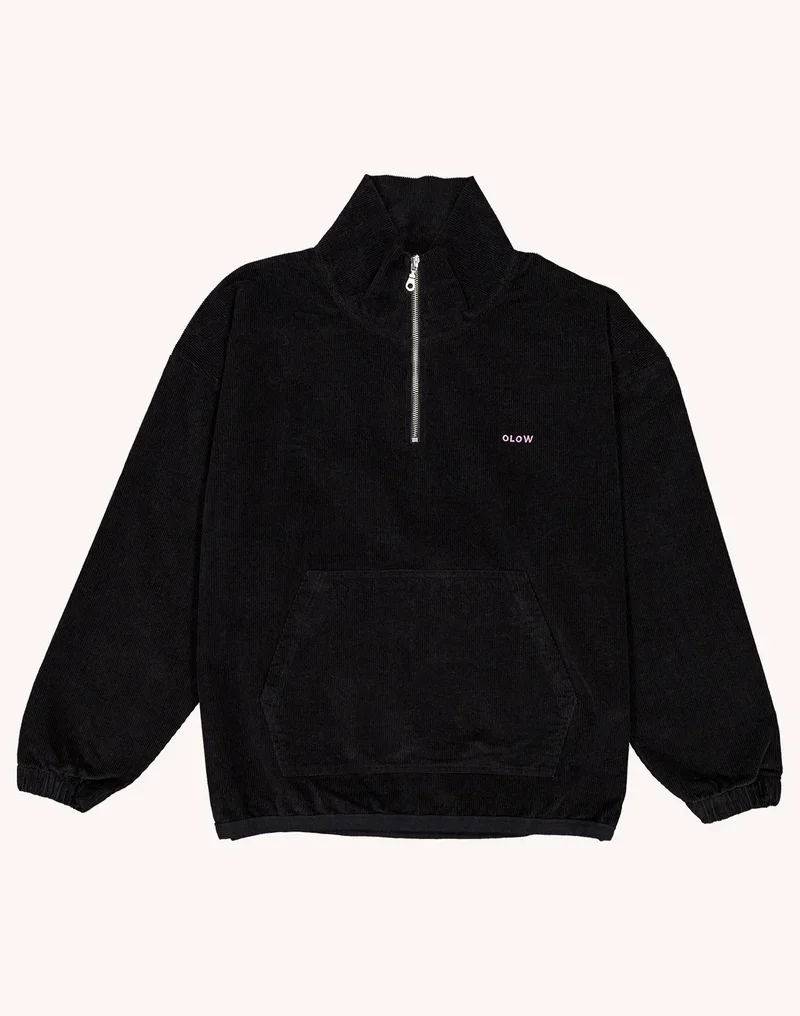 Sweat BANGOR OLOW homme noir en velours côtelé avec col camionneur zippé