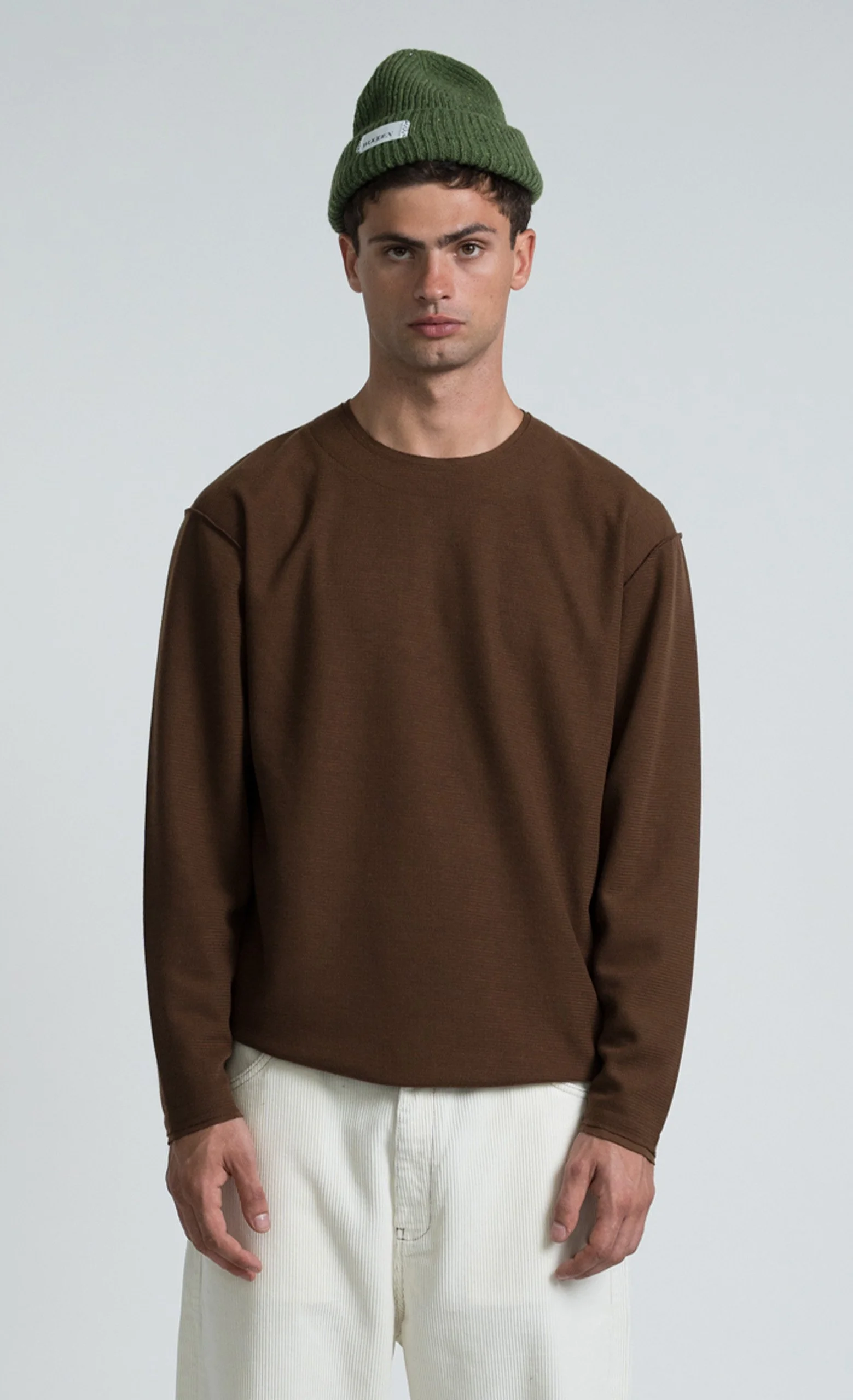 T-shirt PECOS Longsleeve Wooden homme marron chocolat à manches longues Made in Italy