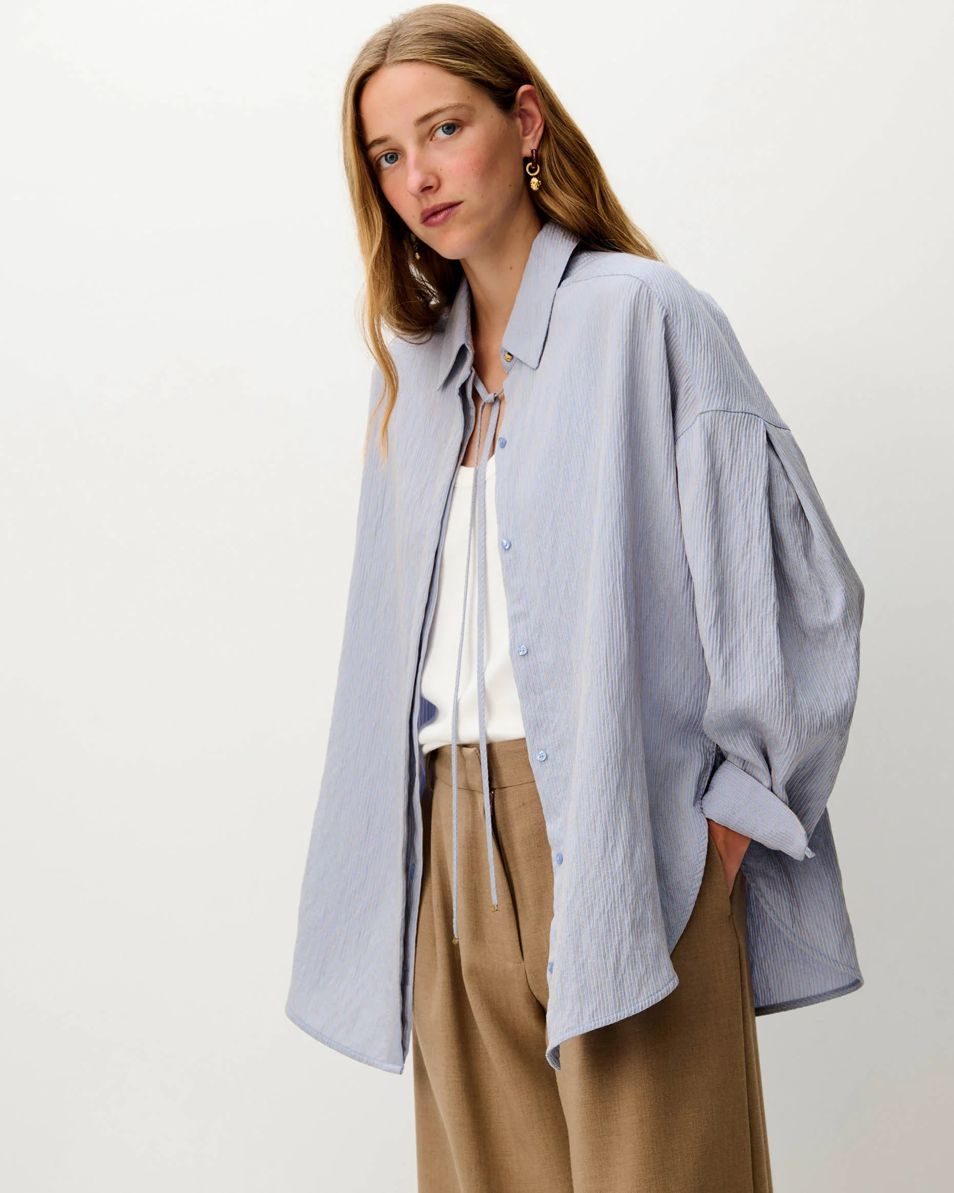 Chemise oversize femme LIZA – Sessùn – Bleu ciel à rayures