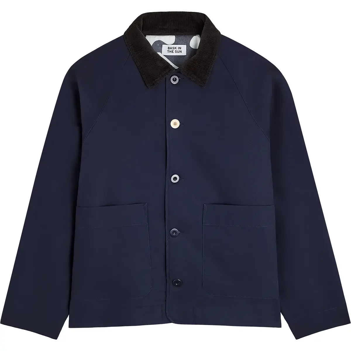 Veste IXONE Bask in the Sun homme Navy en coton avec col en velours côtelé et doublure imprimée Timo Kuilder