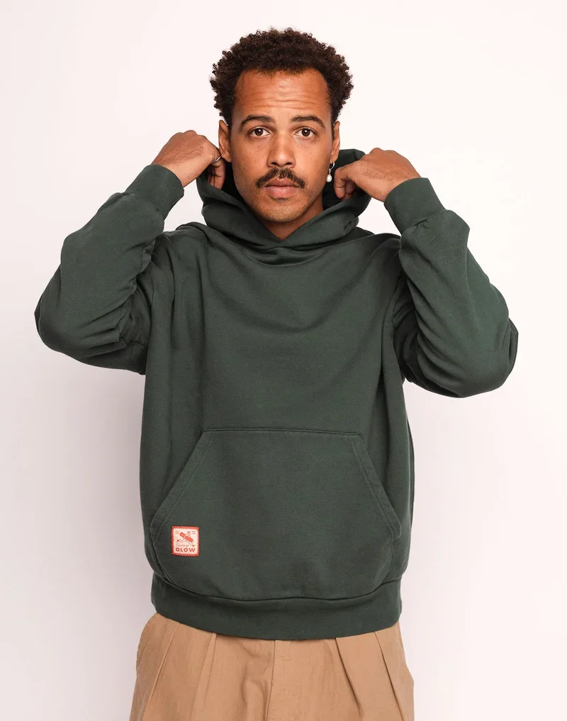 Sweat HOUDINI OLOW homme vert Mélèze à capuche en coton bio GOTS