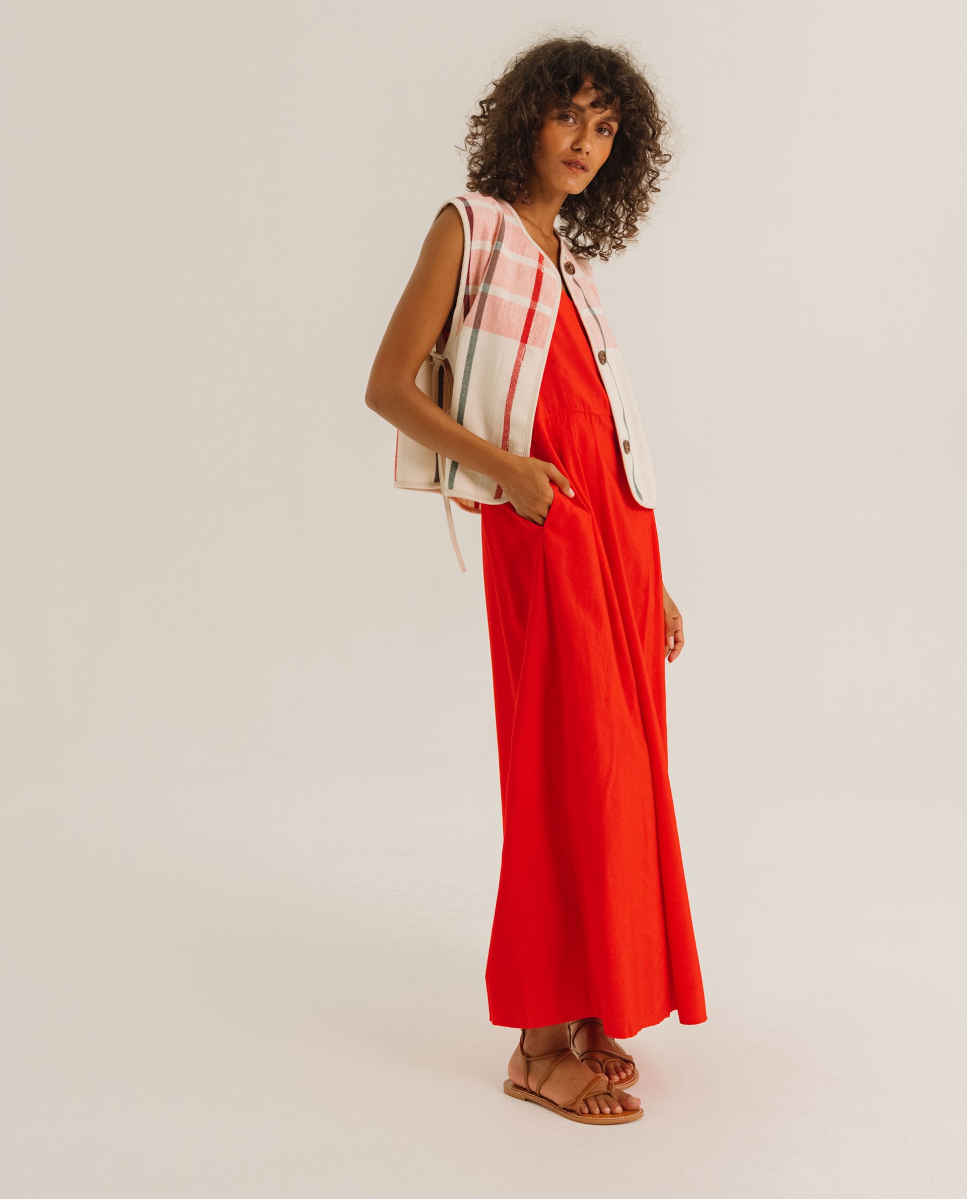 Gilet EAST RISING Tinsels carreaux rouge | Twins Concept Store