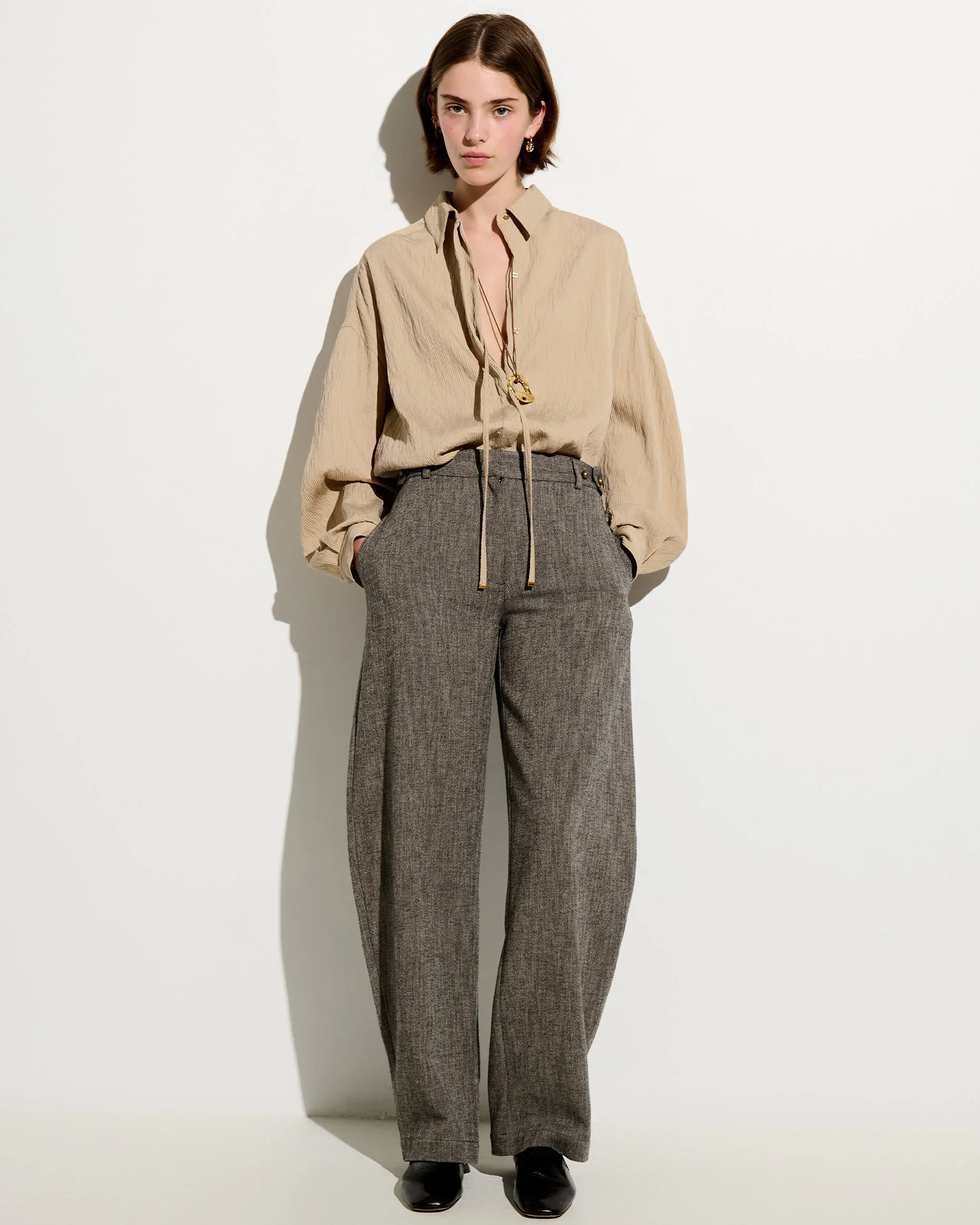 Chemise oversize femme beige à rayures – Sessùn | Twins