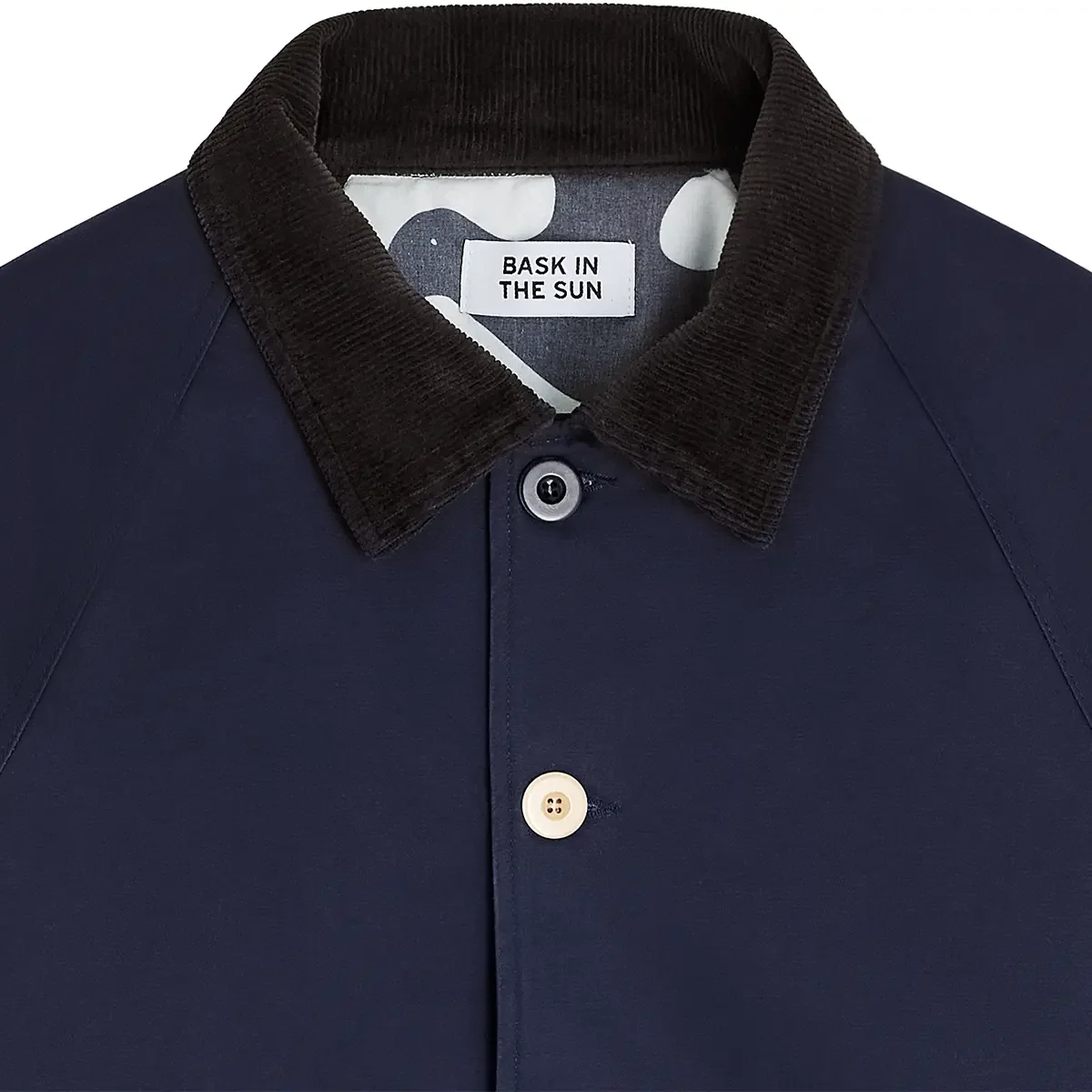 Veste IXONE Bask in the Sun homme Navy en coton avec col en velours côtelé et doublure imprimée Timo Kuilder