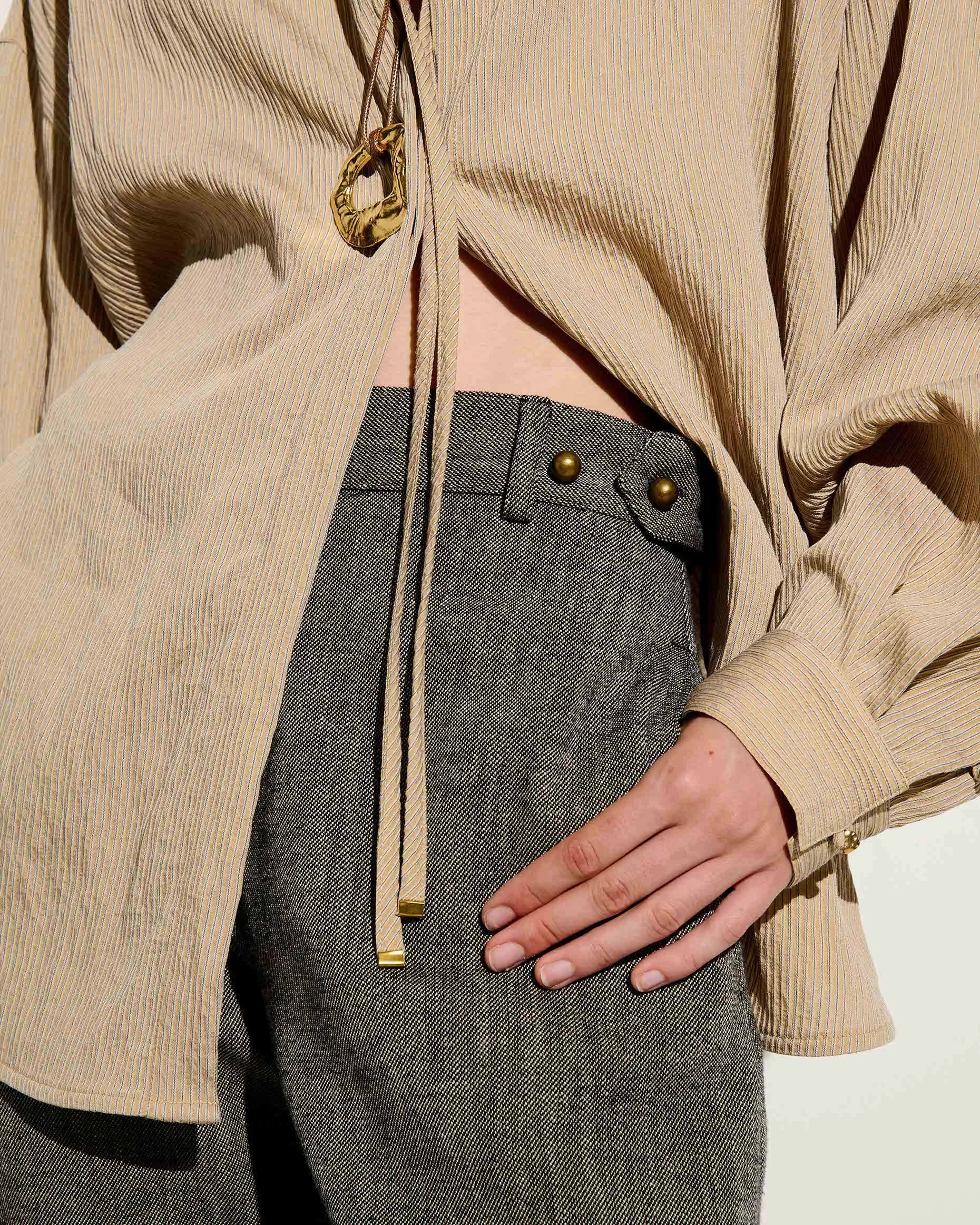 Chemise oversize femme beige à rayures – Sessùn | Twins