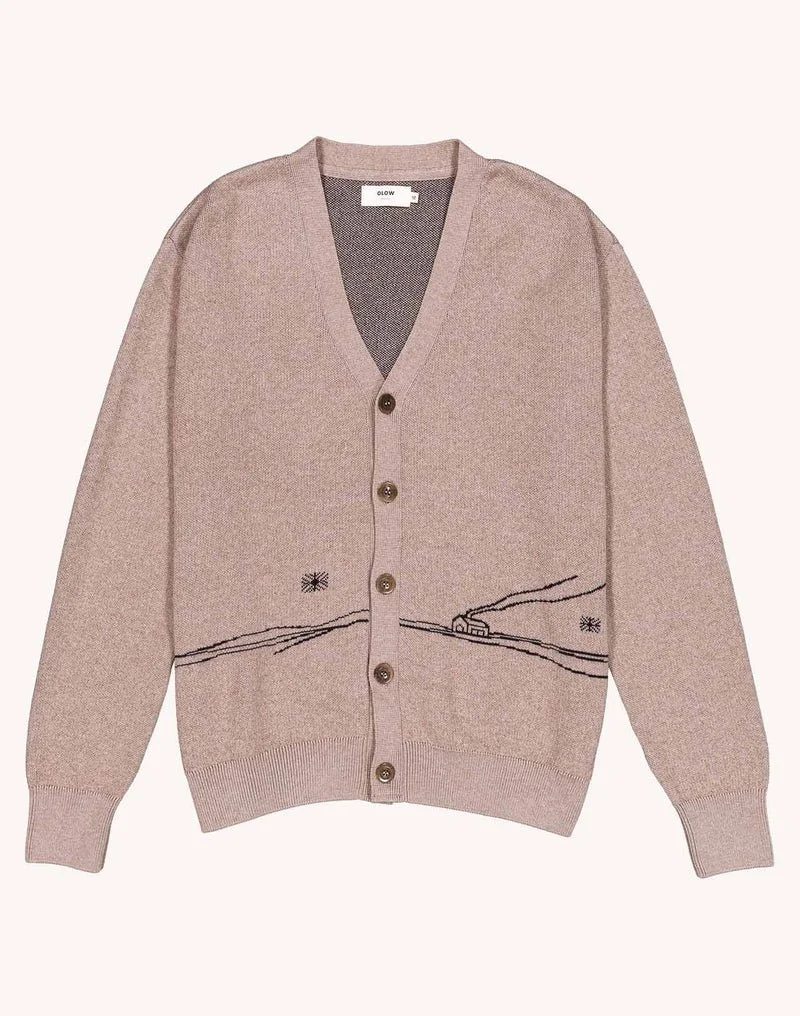 Cardigan PAYSAC OLOW homme taupe à motif jacquard et broderie Rister