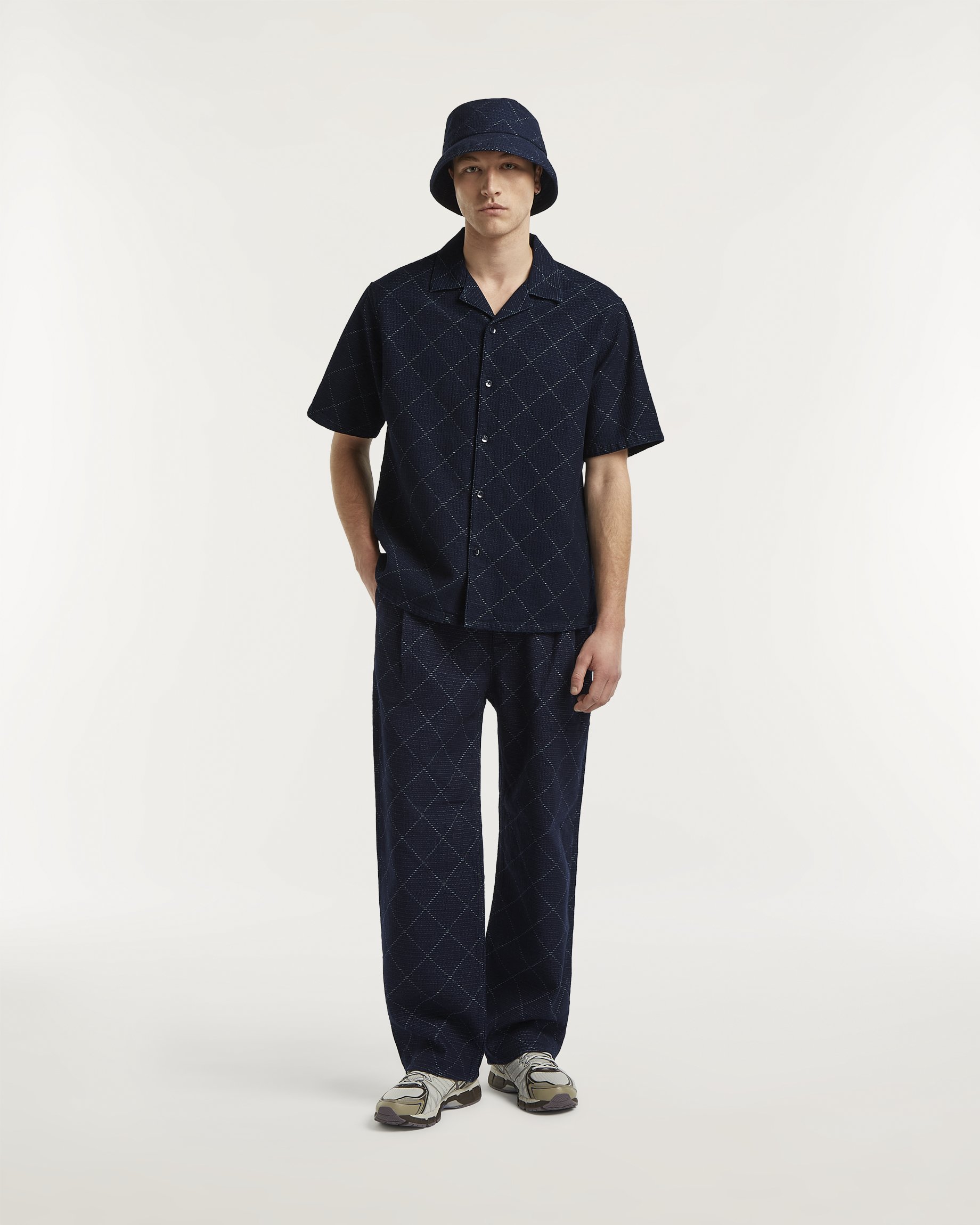 Pantalon plissé SASUKE Jacquard Indigo - coupe large - Denham