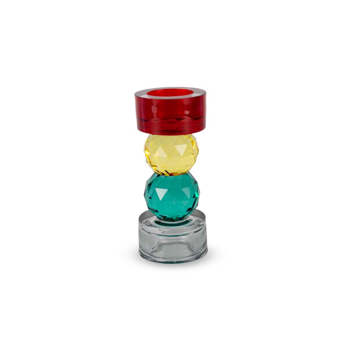 Bougeoir décoratif WD Lifestyle multicolore en verre facetté effet diamant, hauteur 14,5 cm.