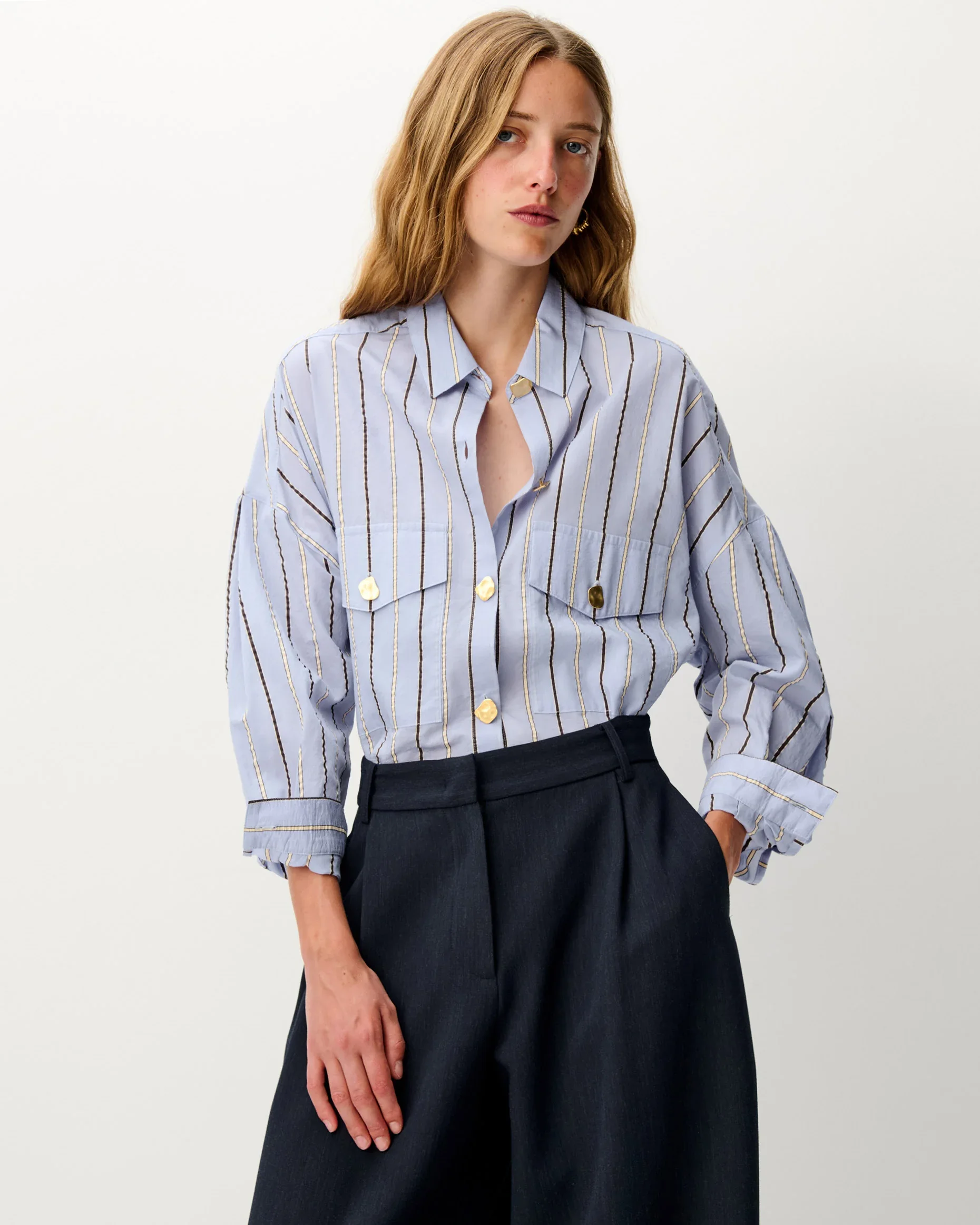 Chemise BALANCA femme bleu ciel à rayures – Sessùn | Twins