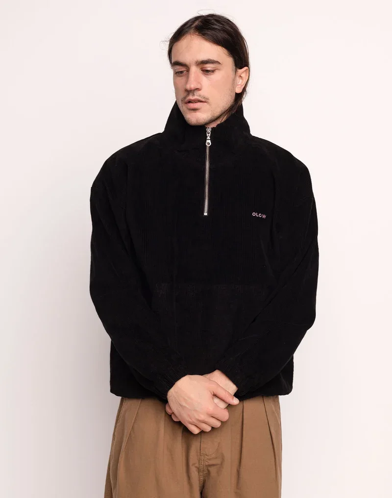 Sweat BANGOR OLOW homme noir en velours côtelé avec col camionneur zippé