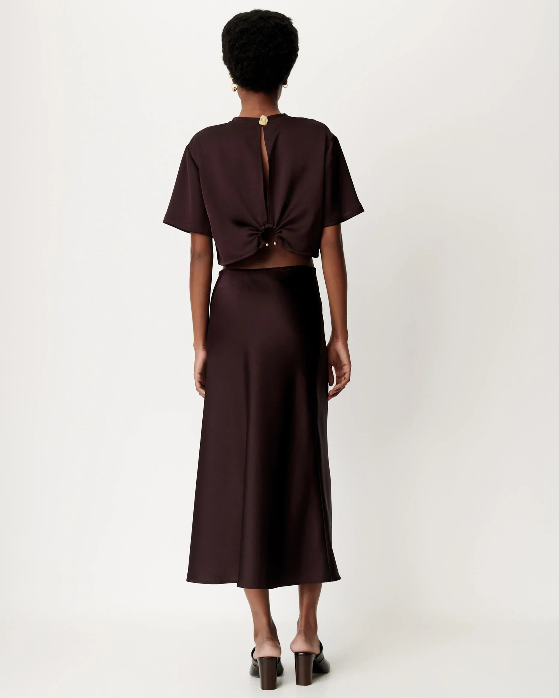 Jupe midi GILDA chocolat | Sessùn | Twins Concept Store
