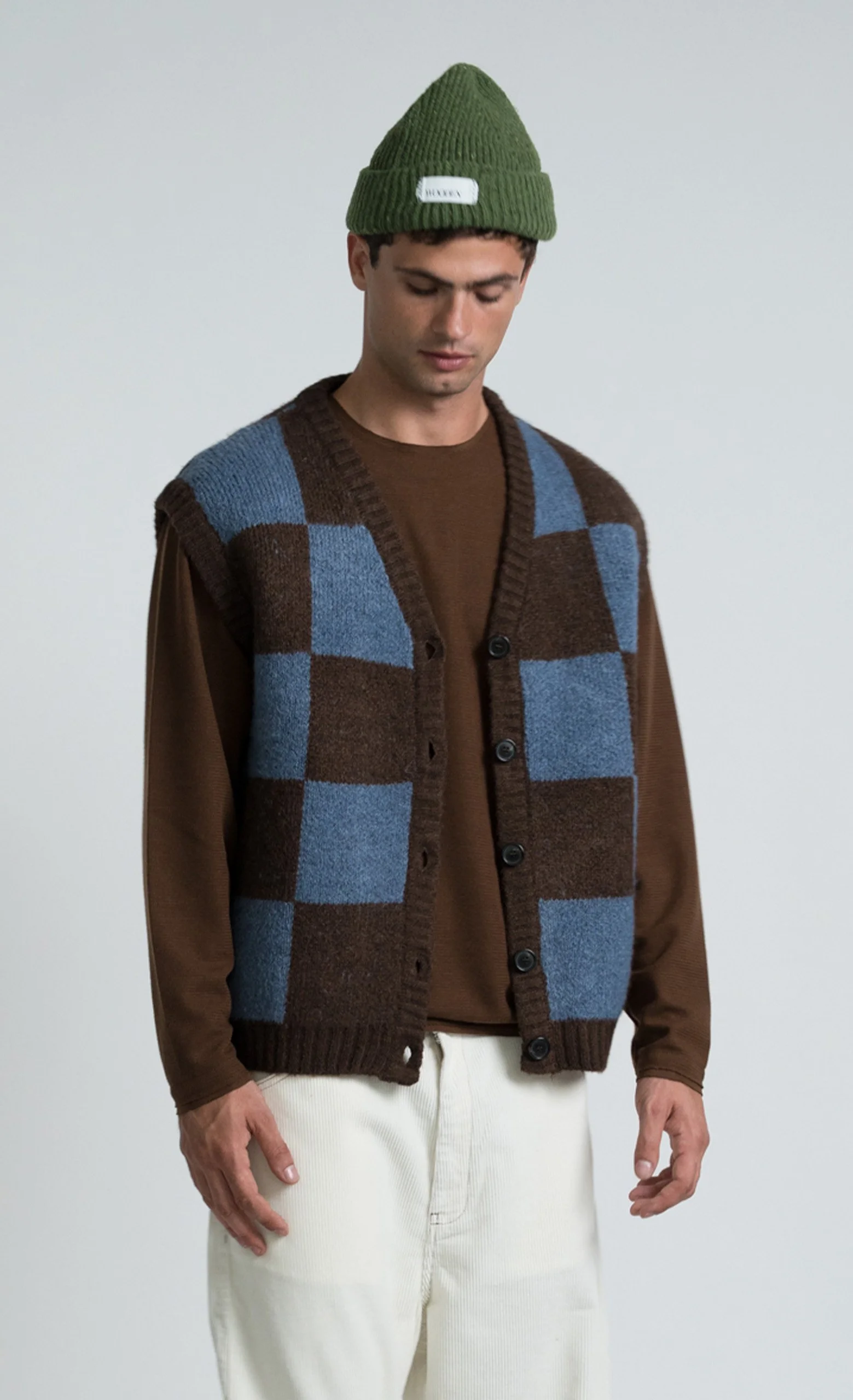 Gilet KENT Wooden homme à carreaux marron sans manches Made in Italy