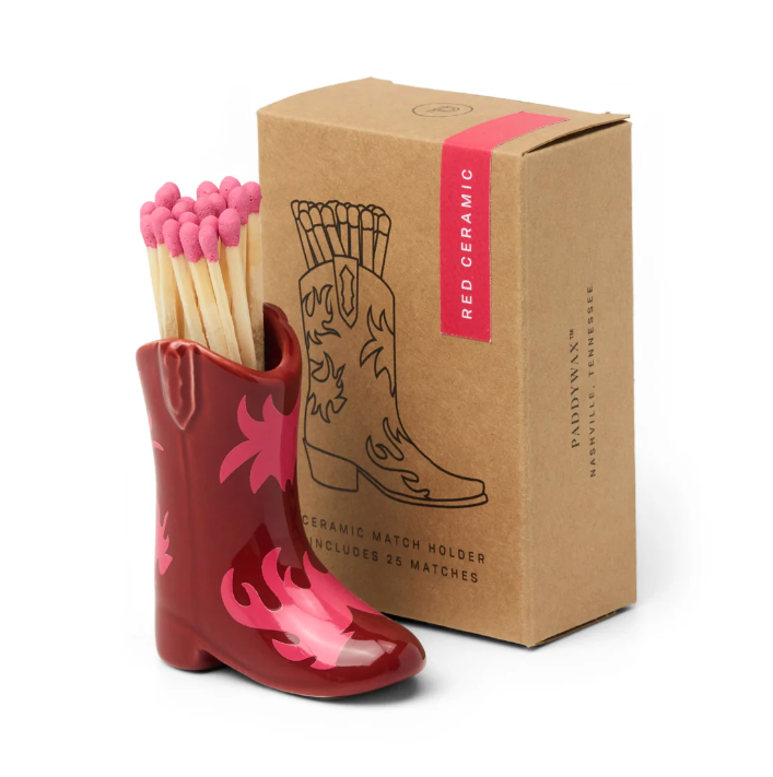 Porte-allumettes Cowboy Boot rouge et rose Paddywax | Twins Concept Store
