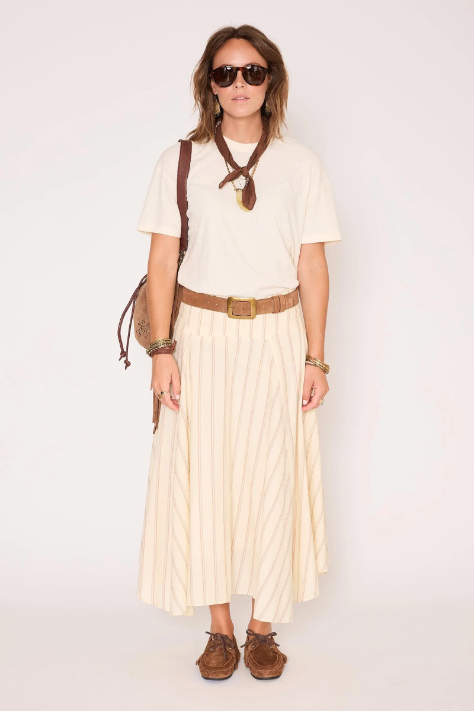 Jupe JORDANA rayée vanille midi MKT Studio | Twins Concept Store