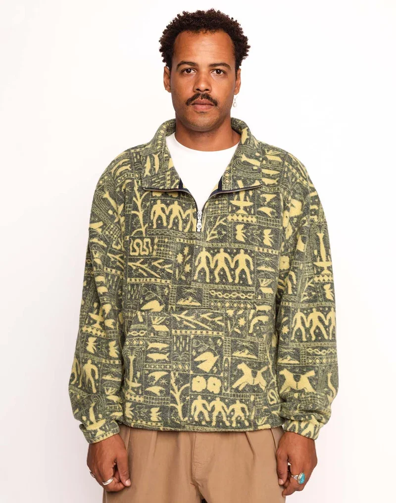 Sweat BANGOR KOBLING OLOW homme en coton bio bleu jaune vert avec sérigraphie all-over