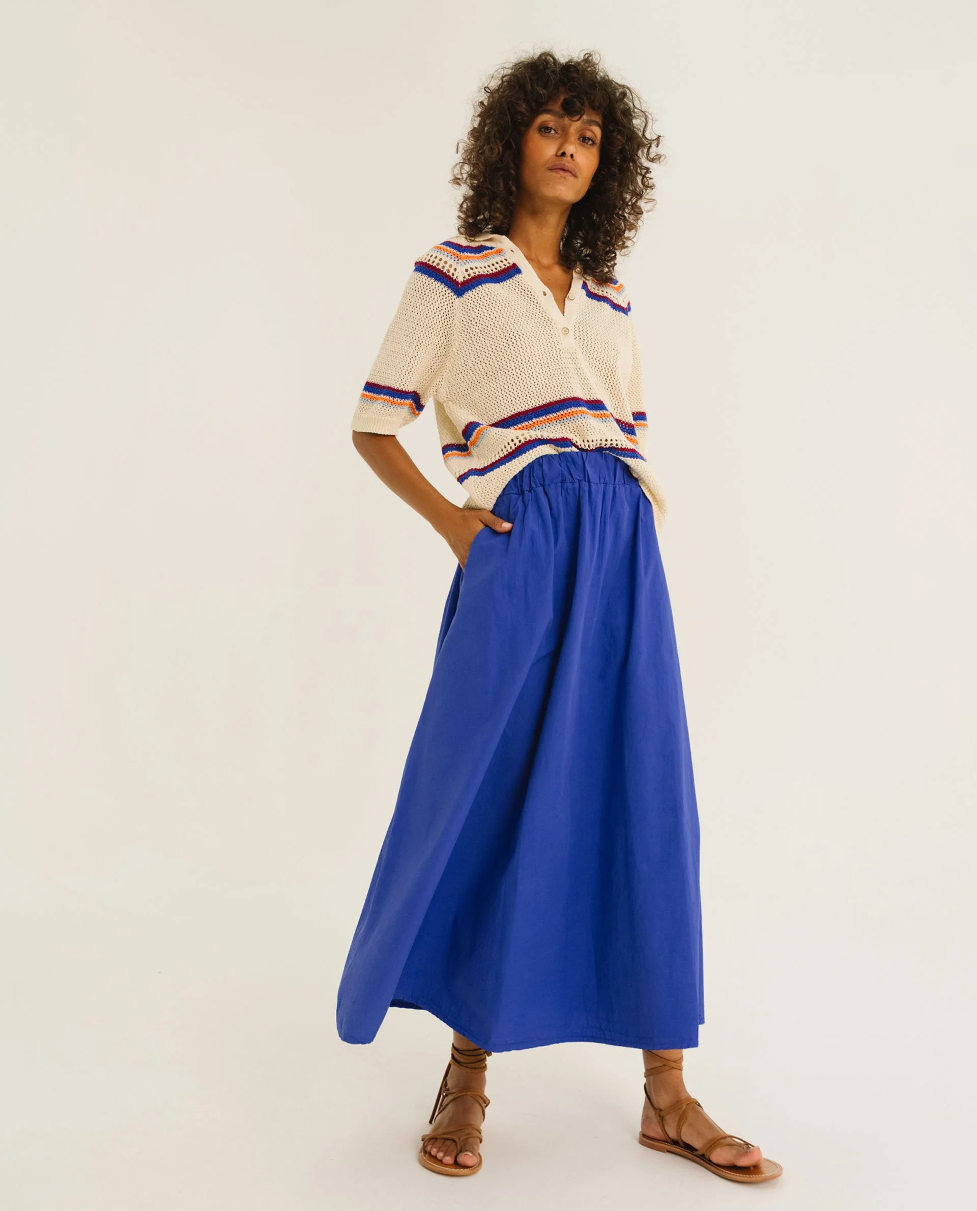 Polo Eylin Écru Tinsels – Polo en maille crochet femme | Twins Concept Store