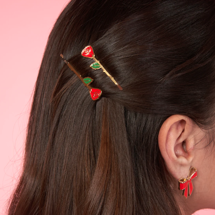Duo de barrettes Roses rouges scintillantes - Coucou Suzette