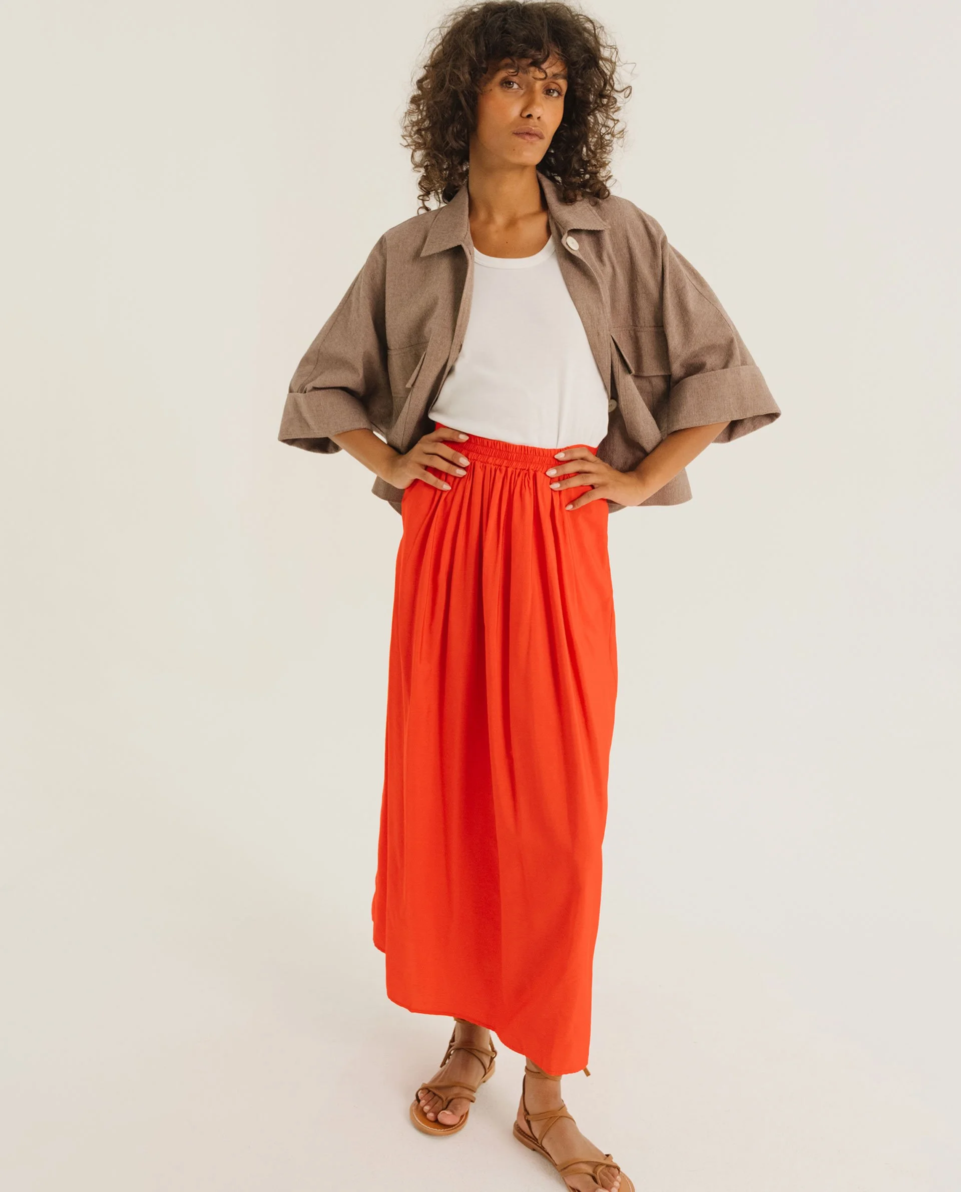 Jupe CHRISTIE Poppy Rouge Tinsels – Jupe Midi Fluide Été