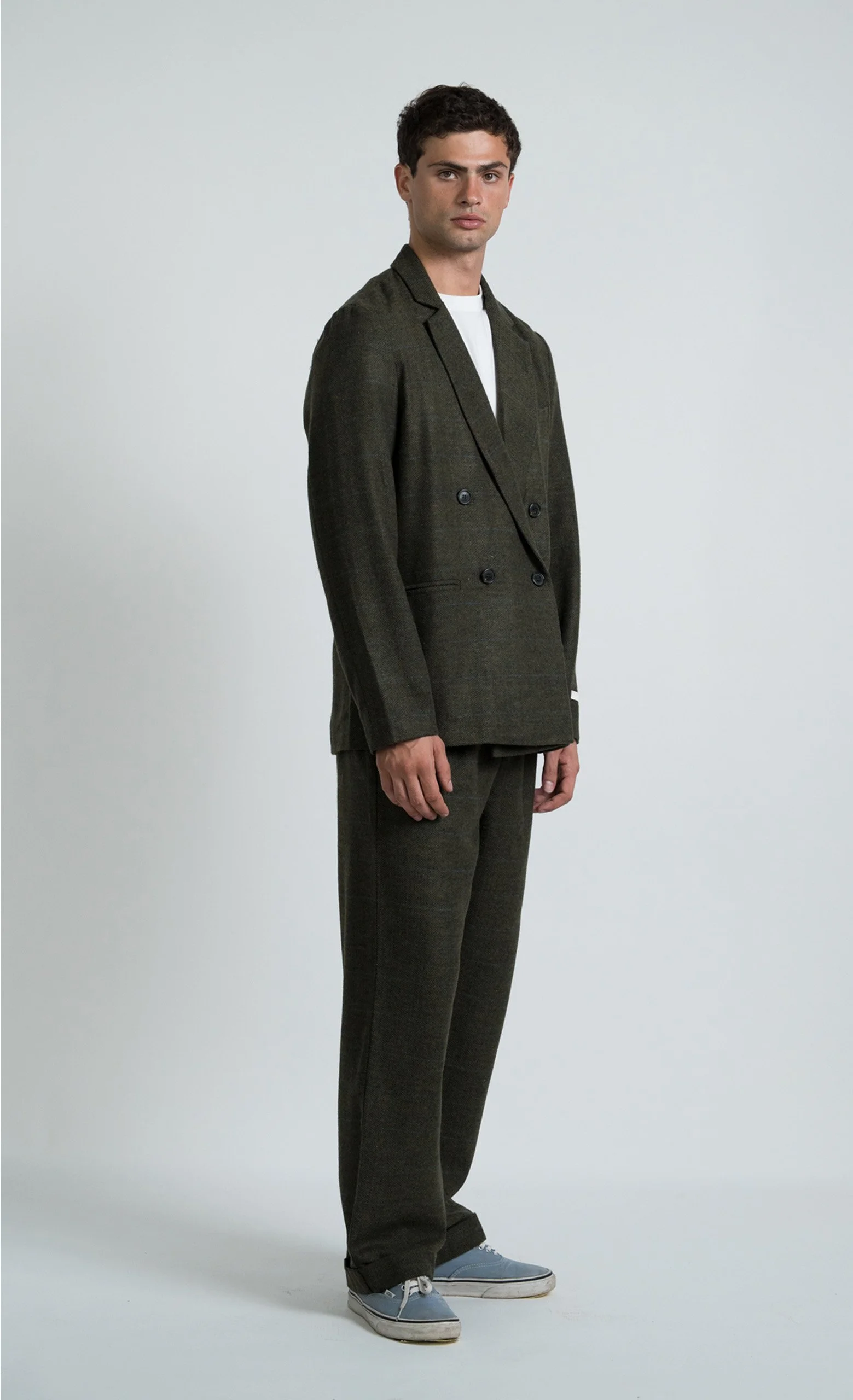 Pantalon NEW VINTAGE Wooden homme vert à coupe ample et entrejambe bas, avec laine, fabriqué en Italie