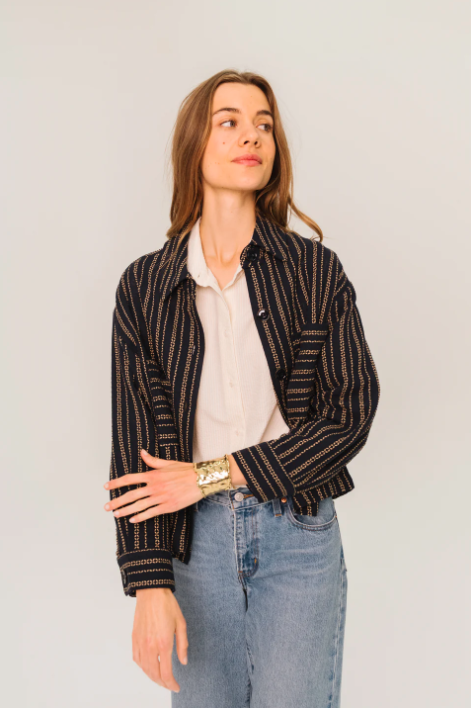 Surchemise SIERRA GADJO Sacrécoeur – Rayures Navy Beige Loose