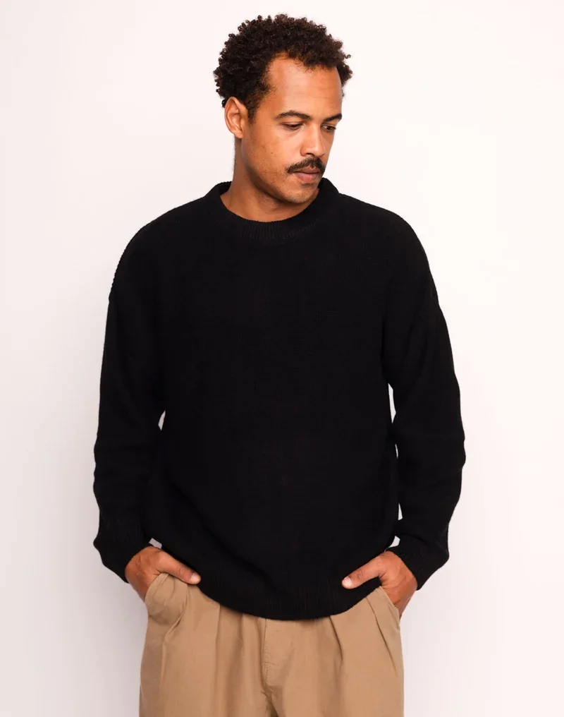 Pull BADEN OLOW homme noir à coupe ample en laine recyclée