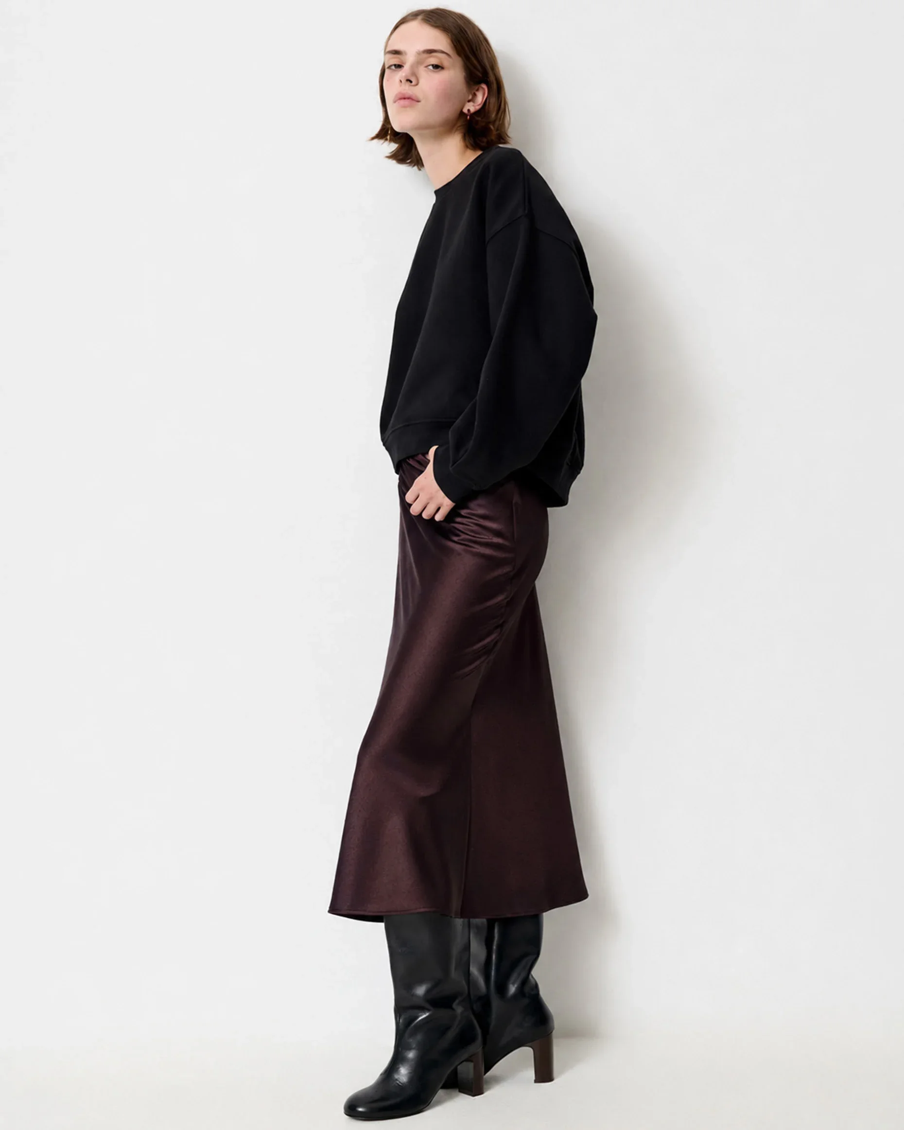 Jupe midi GILDA chocolat | Sessùn | Twins Concept Store