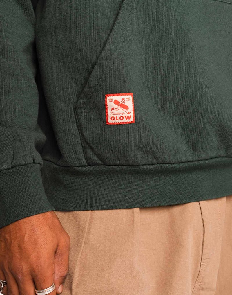Sweat HOUDINI OLOW homme vert Mélèze à capuche en coton bio GOTS