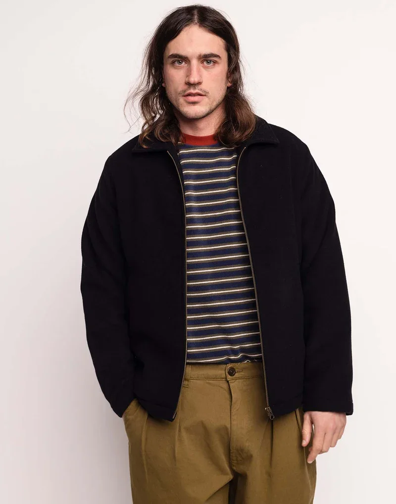 Blouson SHERWOOD OLOW homme noir en laine 480 g doublé en flanelle de coton