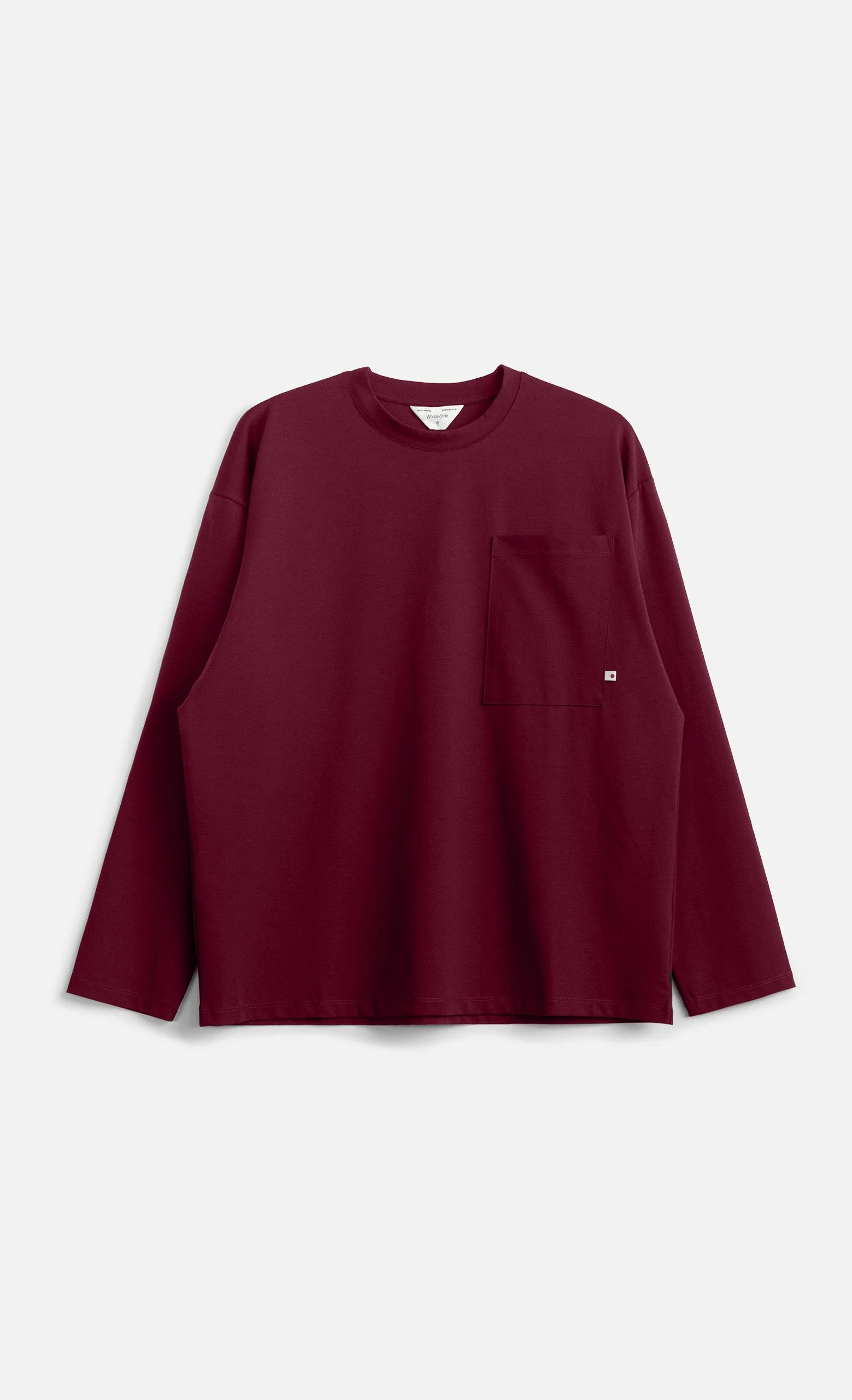 T-shirt IZUMI Wooden homme bordeaux à manches longues avec poche poitrine Made in Italy