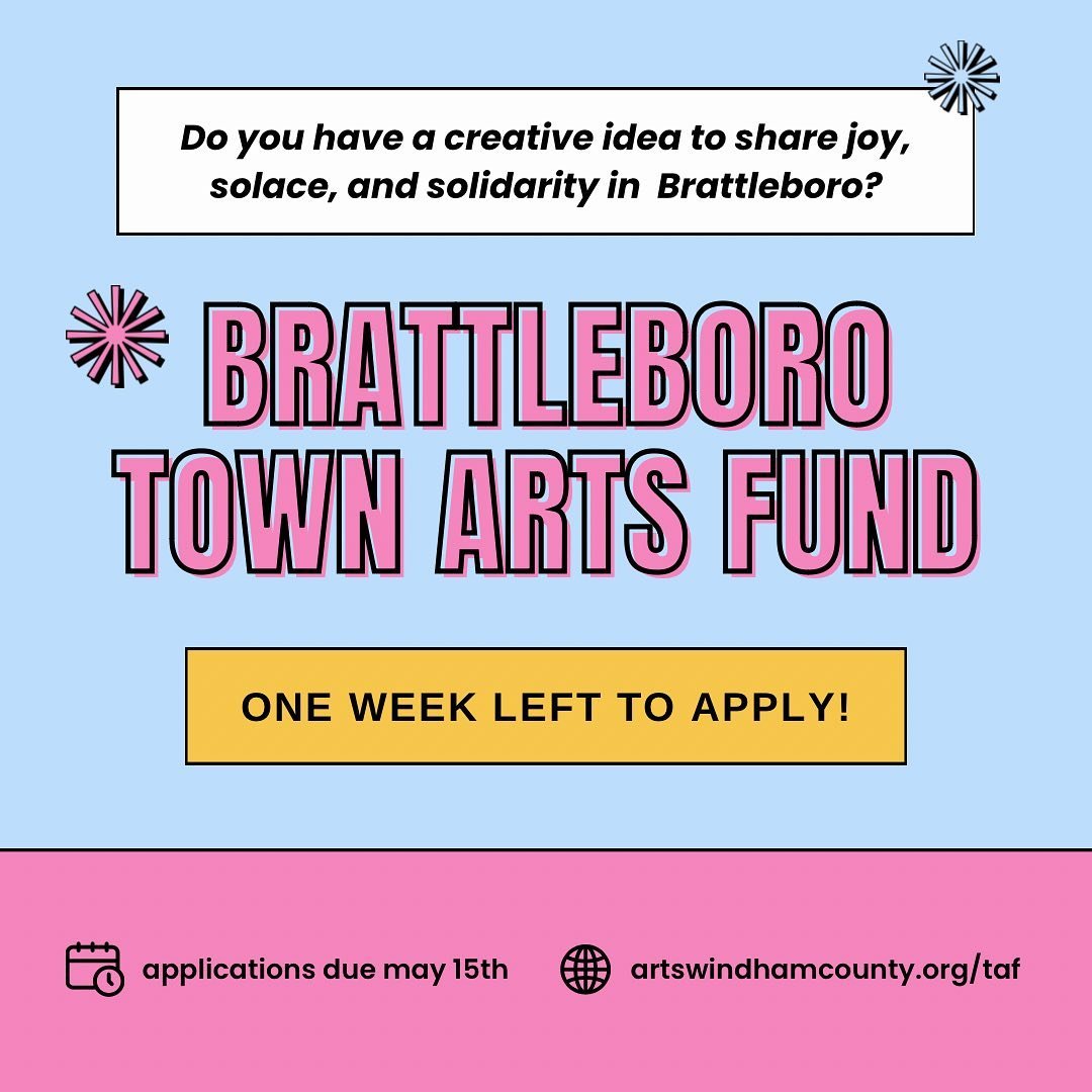 Do you have a creative idea to build connection, share joy, or otherwise uplift community in Brattleboro? There&rsquo;s still time to apply for a Town Arts Fund grant! Applications due by 11:59pm on Wednesday 5/15.

More info and application at: www.