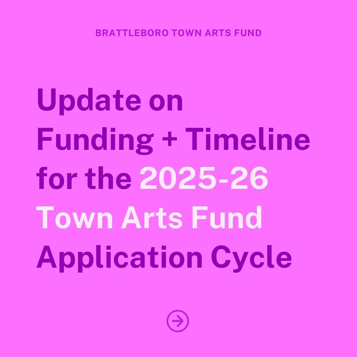 PROGRAM UPDATE: In light of the reduced funding allocation for the Brattleboro Town Arts Fund in the Town&rsquo;s FY26 budget, @artswindhamcounty has decided to postpone the launch of the 2025 application cycle until January 2026, effectively combini