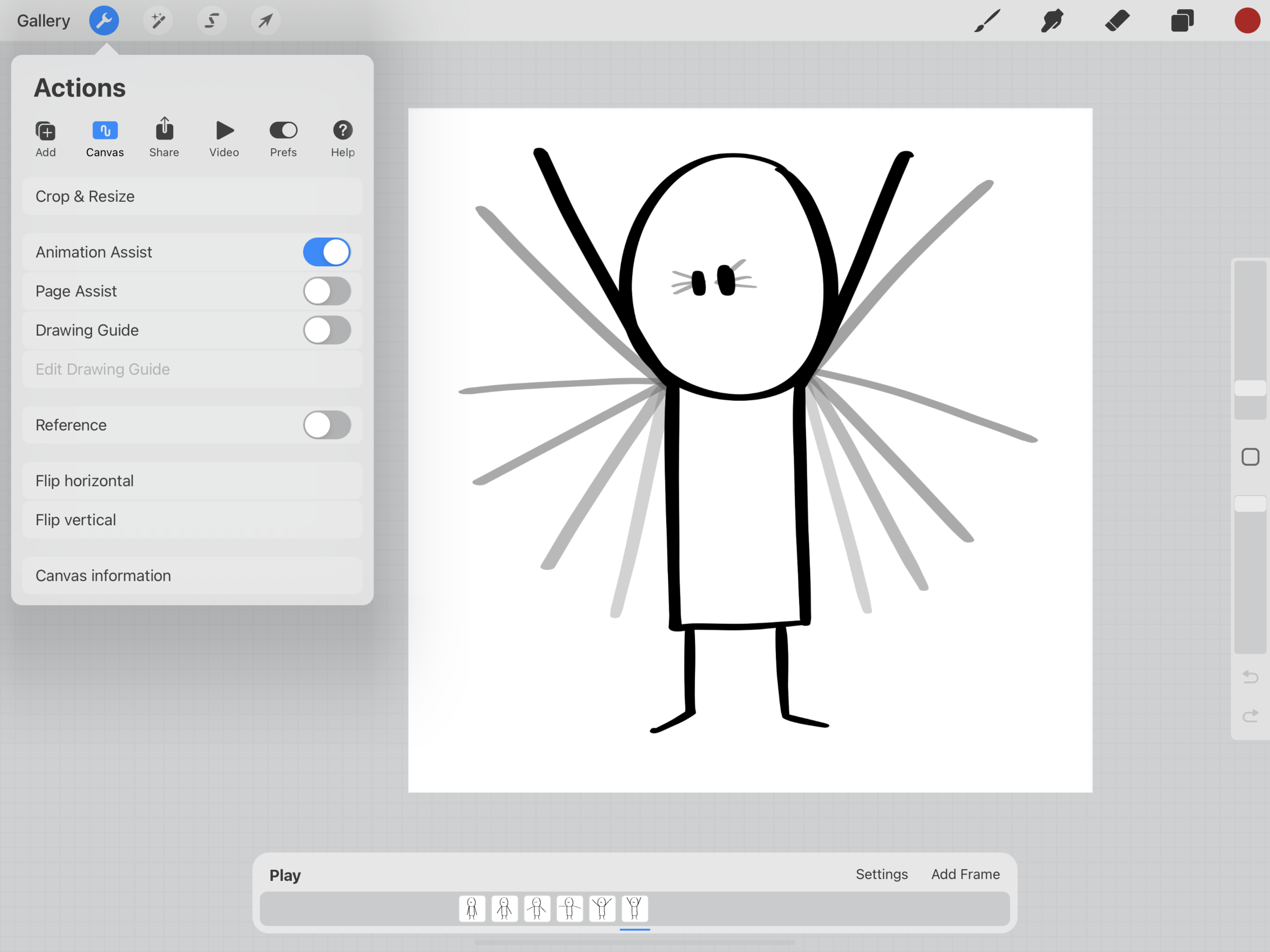 Slå Animation Assist til under actions og canvas