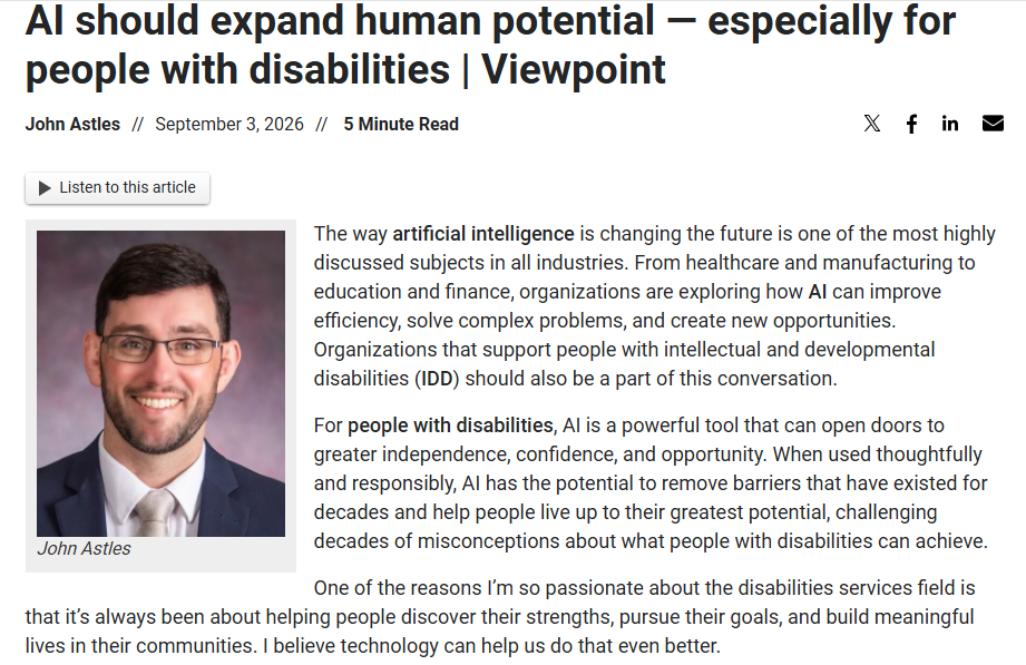John Astles in the RBJ: AI Should Expand Human Potential for People with Disabilities