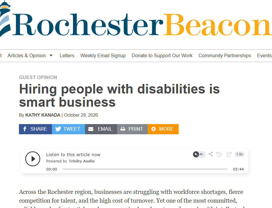 Kathy Kanada in The Rochester Beacon: Hiring people with disabilities is smart business