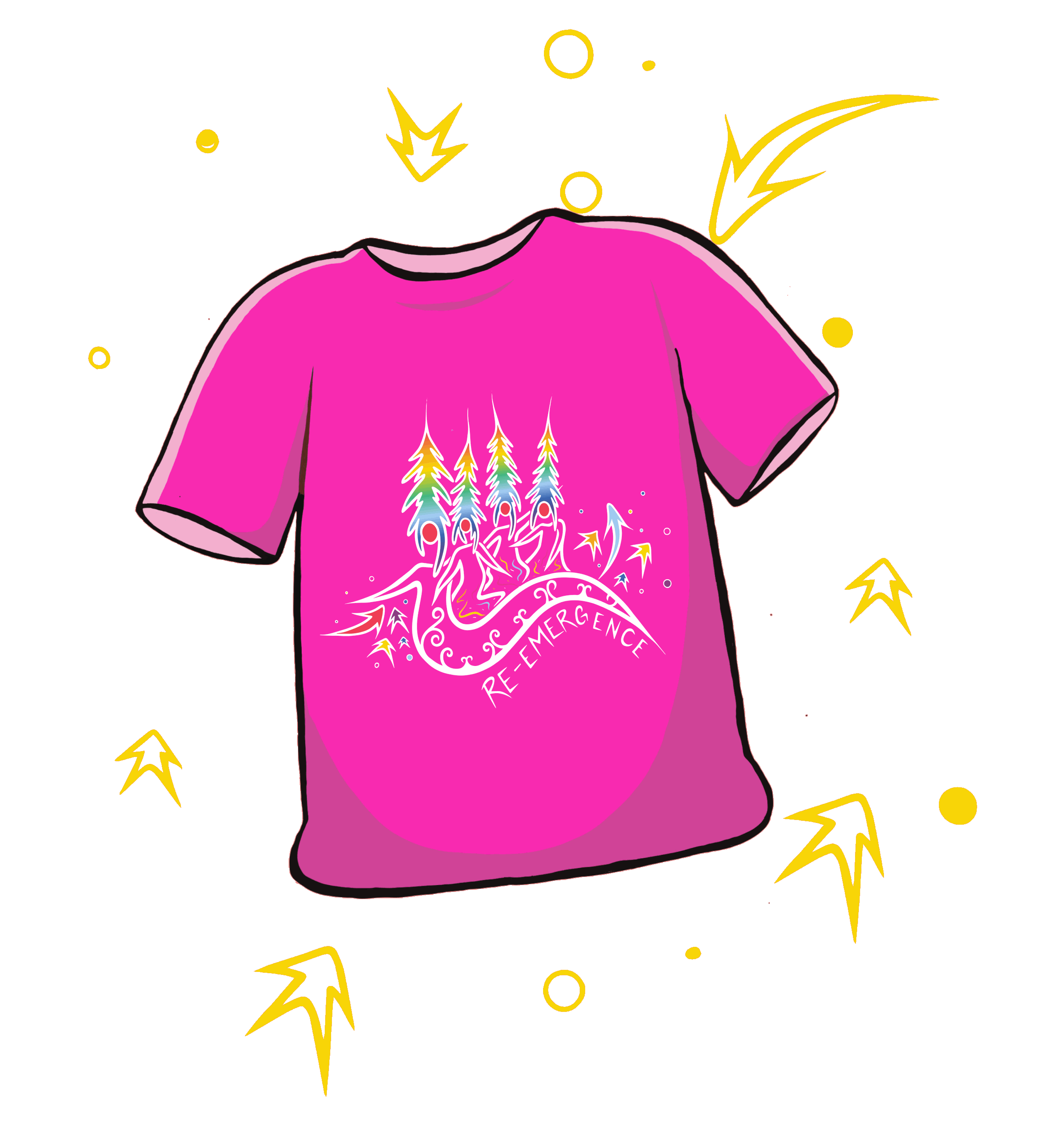 24_95_DOP - Re-Emergence Logo Pink Shirt with Yellow Shapes.gif