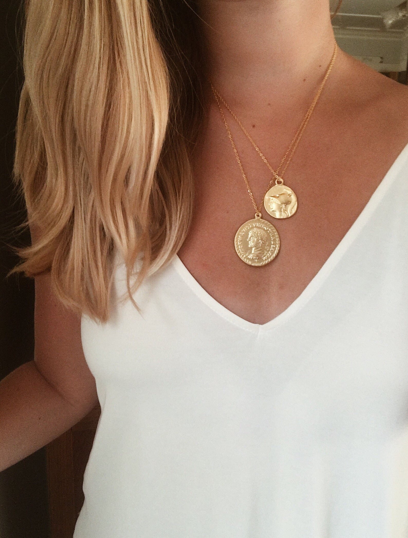 Goddess Athena and Nike Coin Gold Necklace