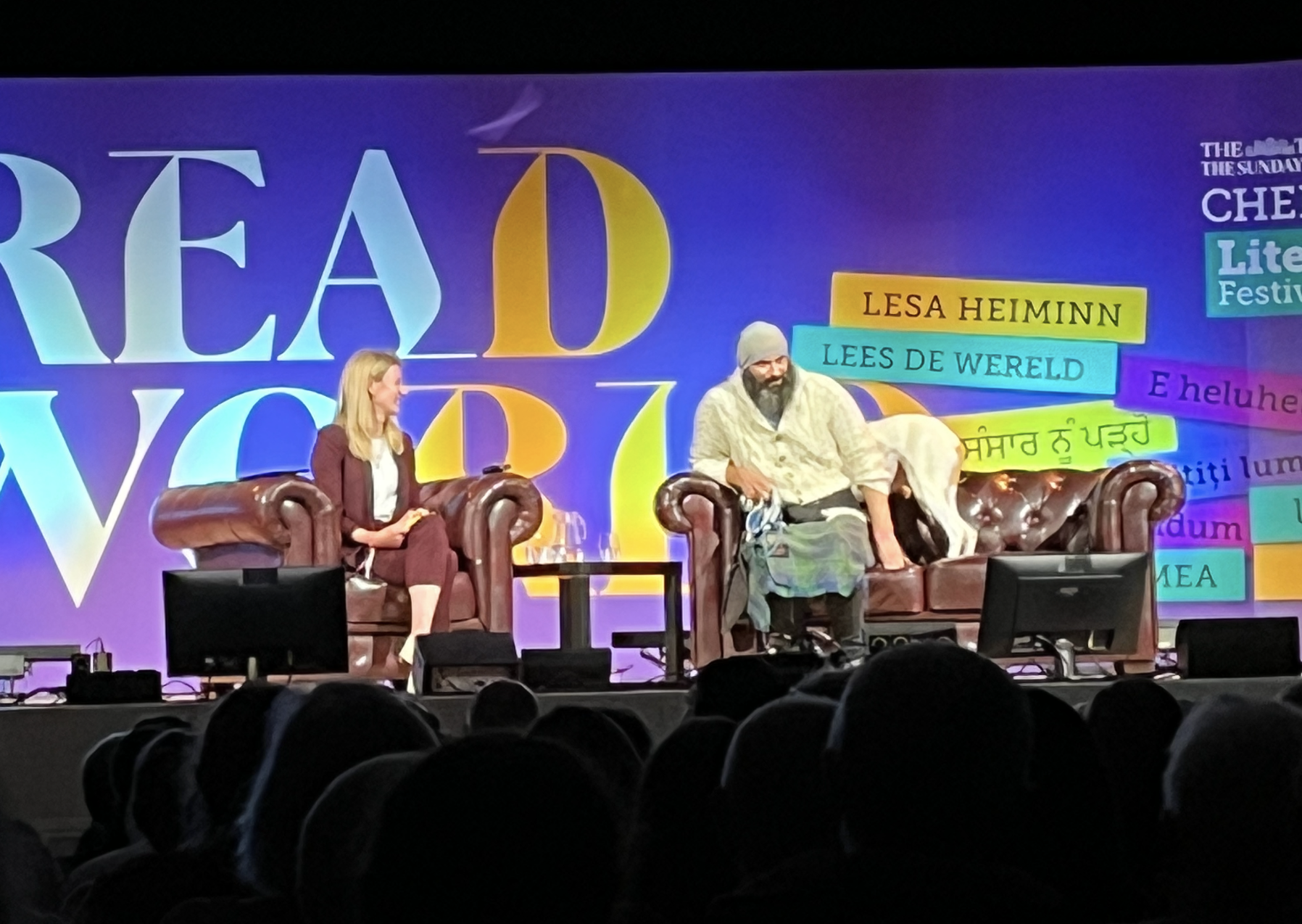 Liv Bolton interviewing author Christian Lewis at the Cheltenham Literary Festival