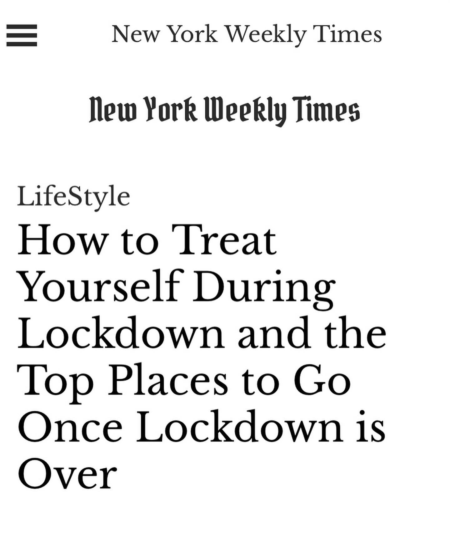 Proud to see our spa highlighted in the New York Weekly Times for places to visit in Canada once the lockdown is over. Self care is a must, especially during these difficult times. We hope you are all staying safe and we look forward to pampering you