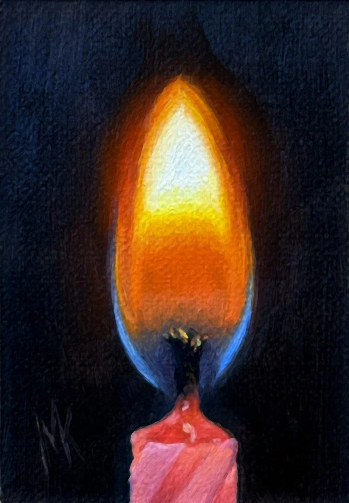 Pink Birthday Candle. Original Oil Painting.