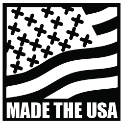 Black and white illustration of the American flag with the text 'Made the USA' at the bottom.