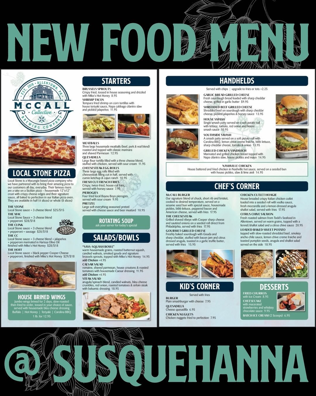 NEW FOOD MENU
@ our Susquehanna Street spot 🙌

New apps, new sammies, new pizzas, new entrees&hellip;

Have you tried any of the new items yet? 
What are your favs? 

Haven&rsquo;t had any yet? - what are you waiting for?!
Come by and give em a try!
