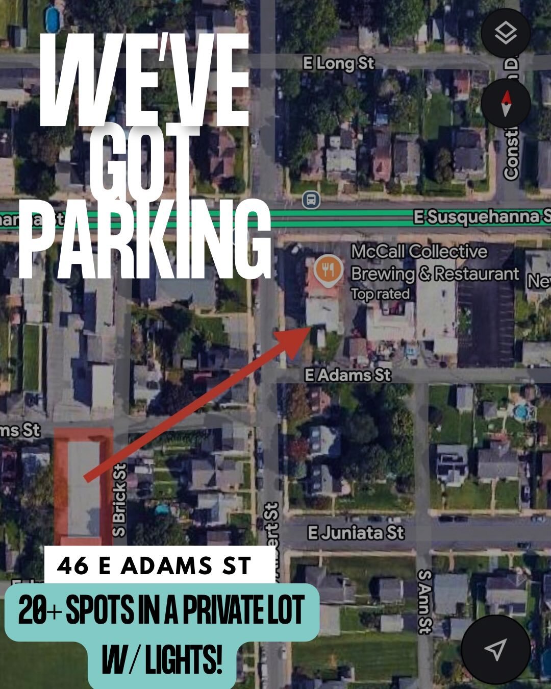 More parking?! Yup. You read that right!
A beautiful, lit, lined and paved paradise for the purpose of parking your vehicles.
We are so grateful for our friends at K.V. Knopp Funeral Home for allowing us the use of their lot Fridays and Saturdays aft