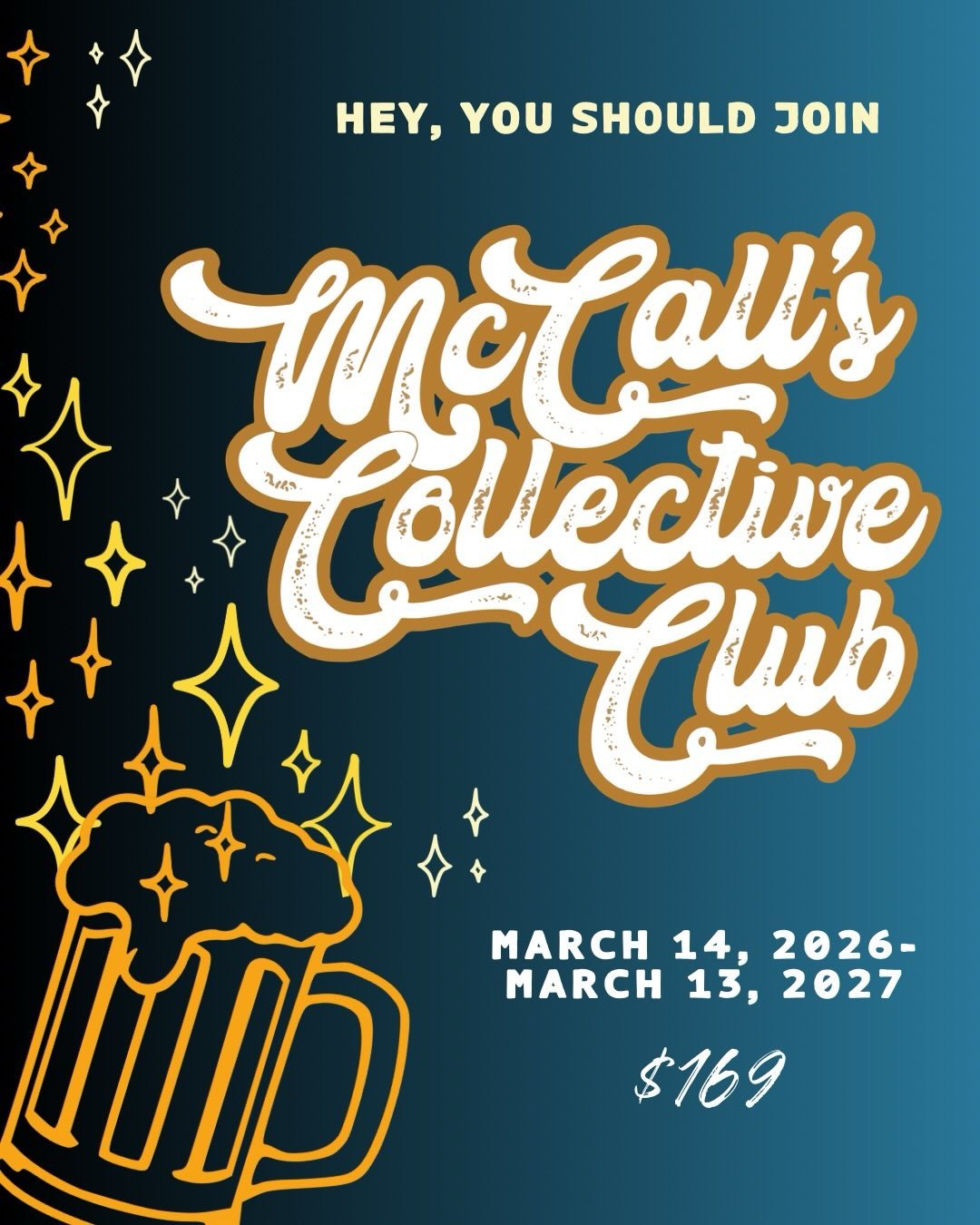 CHECK IT OUT 
✨NEW✨ Collective Club registration is LIVE!

Starting 3/14 - for $169 you&rsquo;ll receive all these perks of being part of &ldquo;The Club&rdquo; 🍻 

$5 Mug Fills 
 - Every Day, All Day

$10 House smash burger w/ fries - Every Day, Al