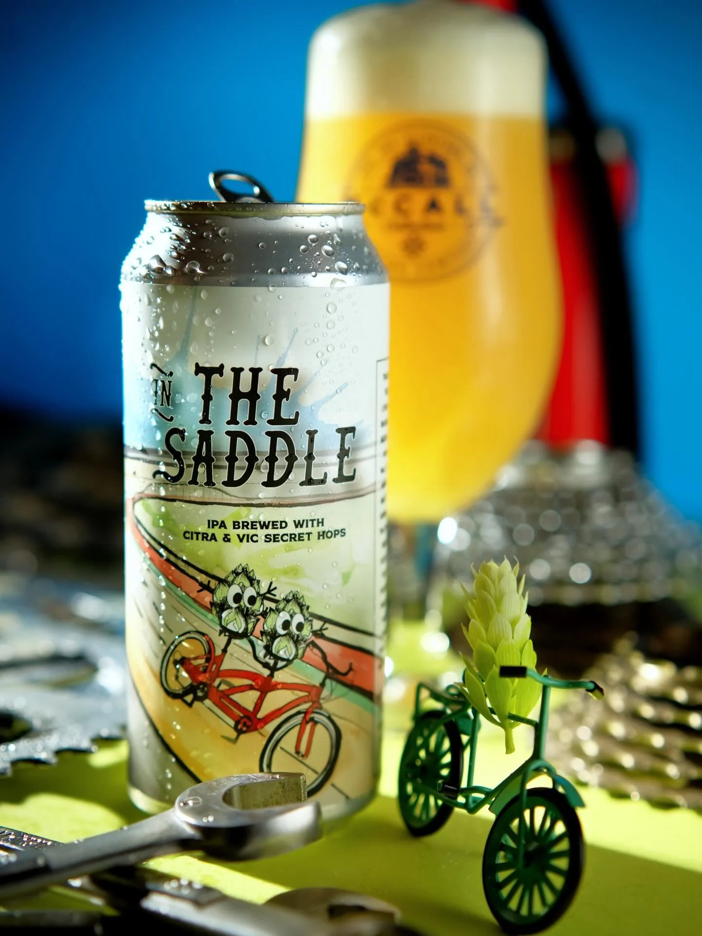 Back In the Saddle! In the Saddle is BACK!
7% ABV Hazy DIPA with Citra and Vic Secret hops. Notes of pineapple, passion fruit, and citrus rind.

This one is for the bikers. Leather jackets &amp; bandanas? No. Tight lycra &amp; pedals. (lycra not span